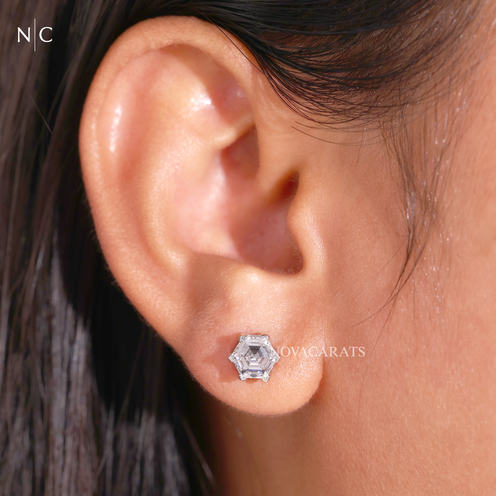 Hexagon Step Cut Stud Earrings