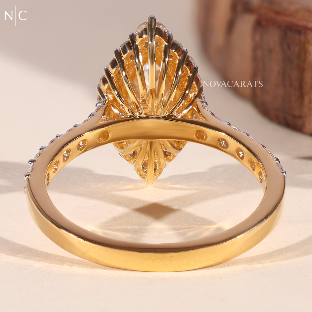 Marquise Cut Unique Floral Halo Ring