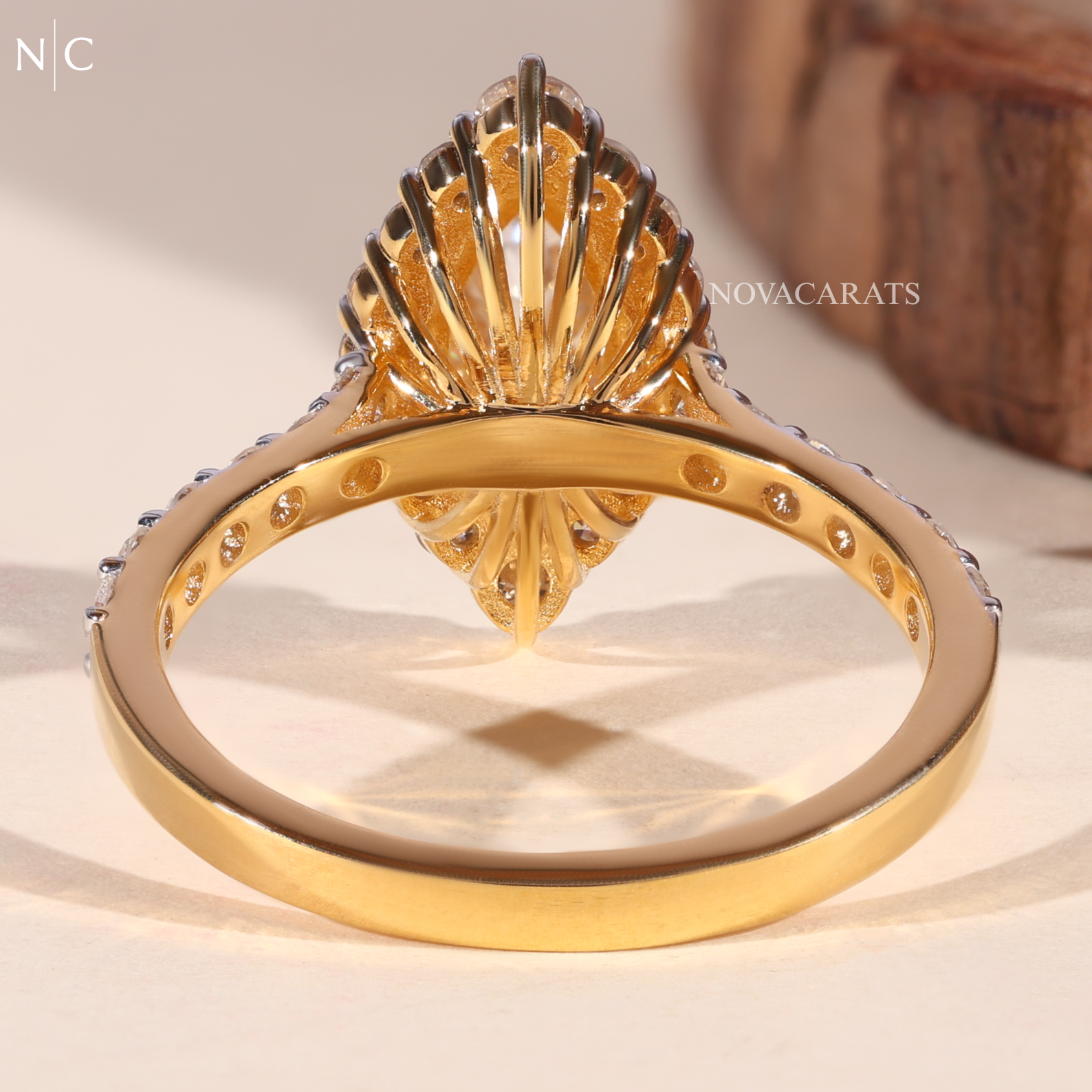Marquise Cut Unique Floral Halo Ring