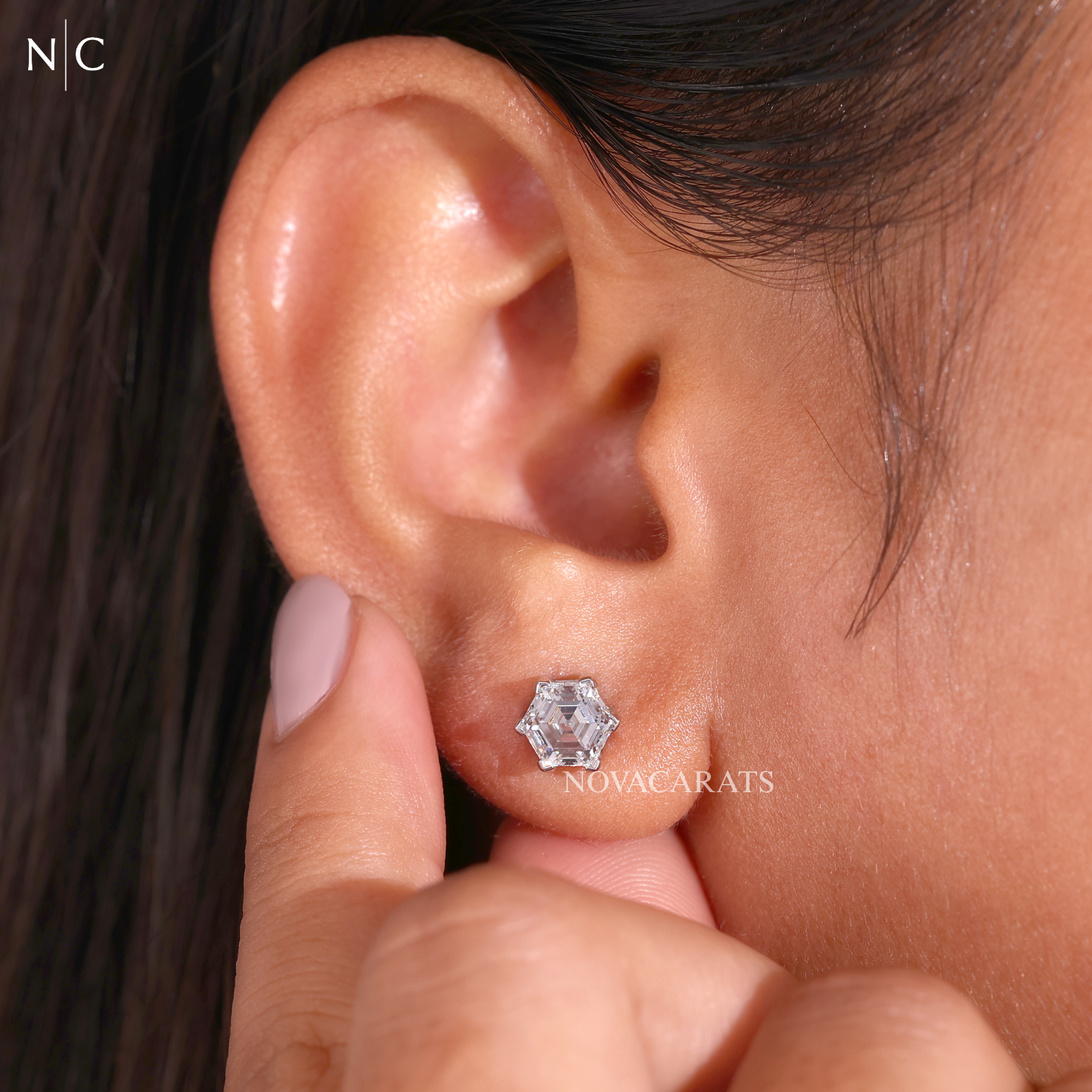 Hexagon Step Cut Stud Earrings