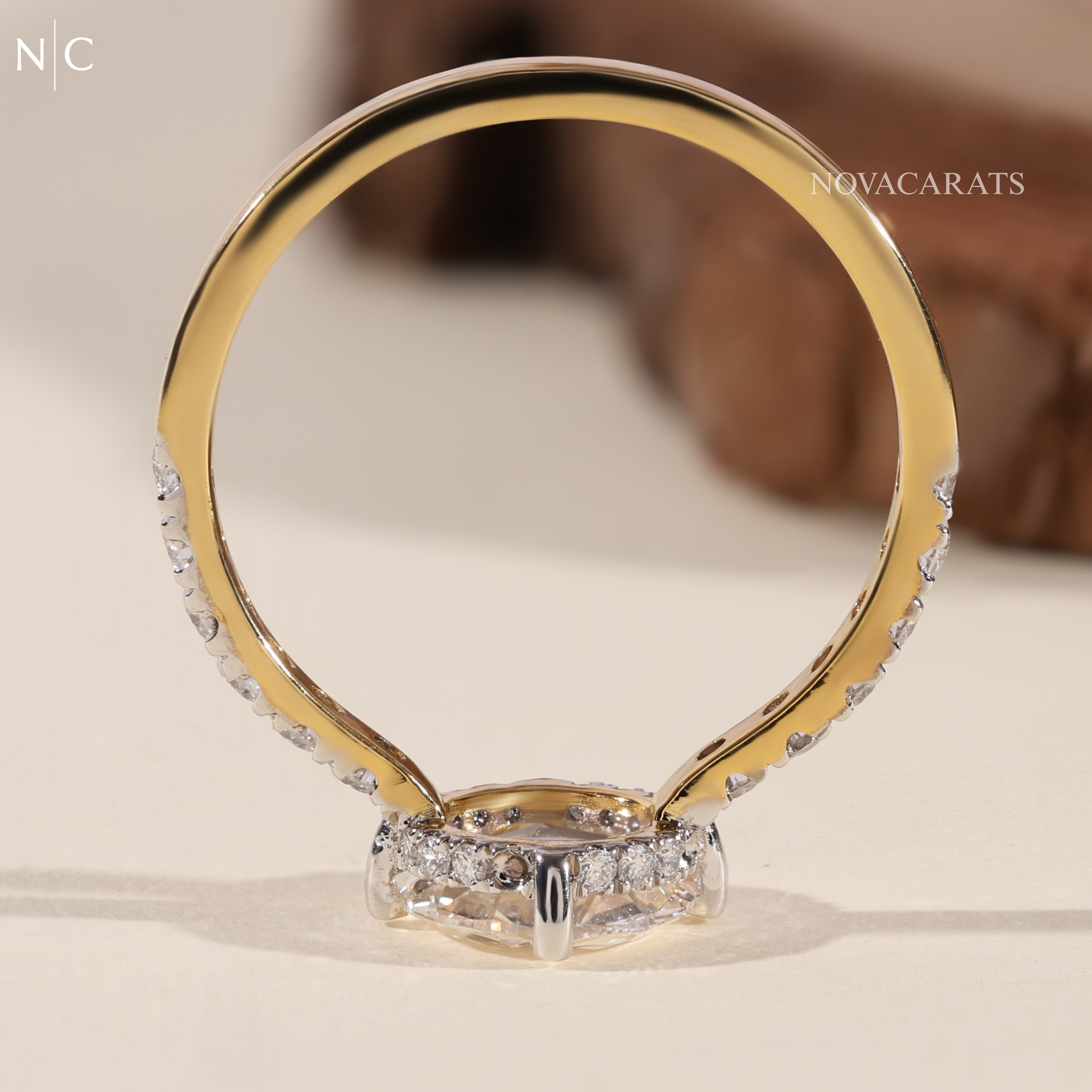Round Rose Cut Hidden halo Pave Diamond Ring