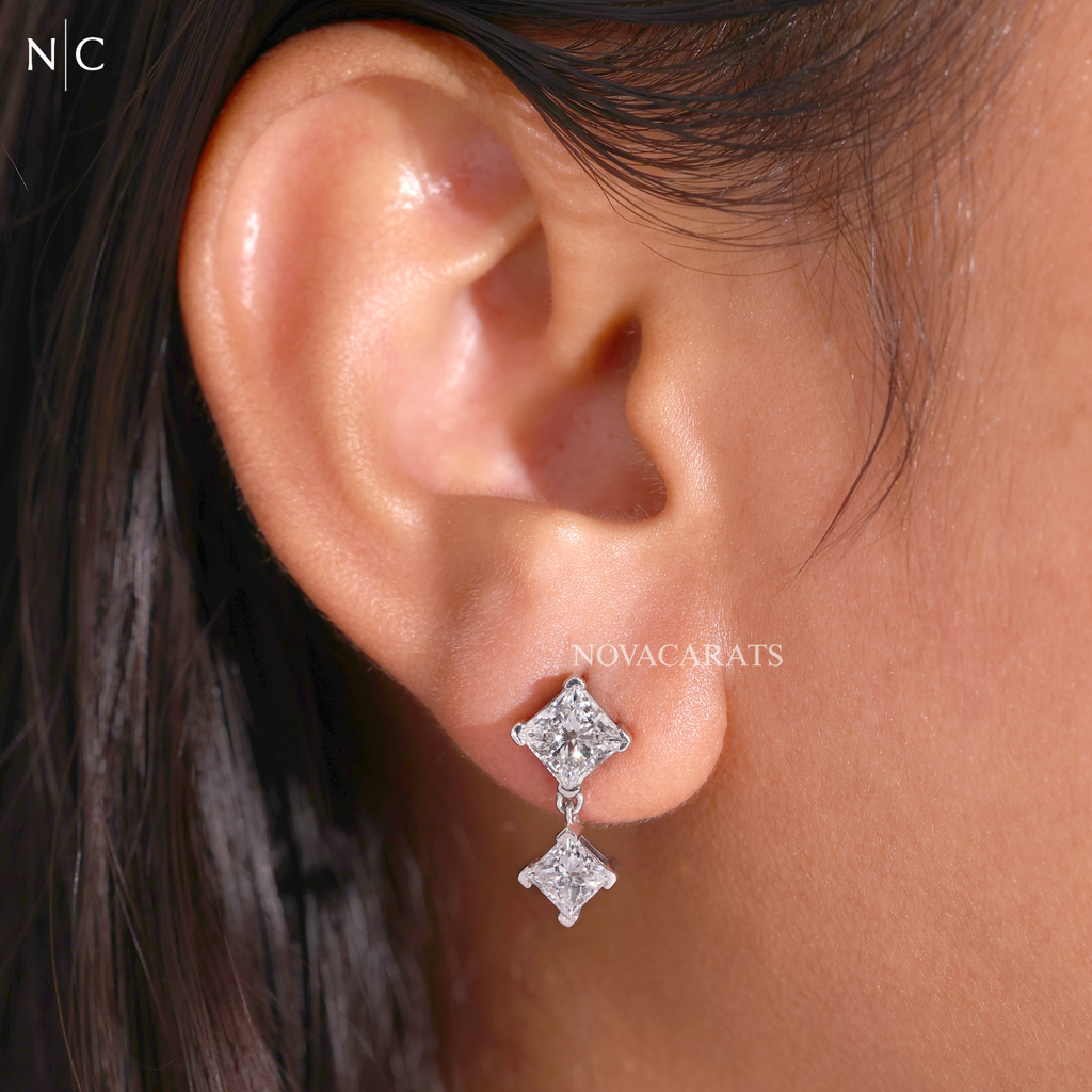 Princess Cut Minimal Drop Earrings