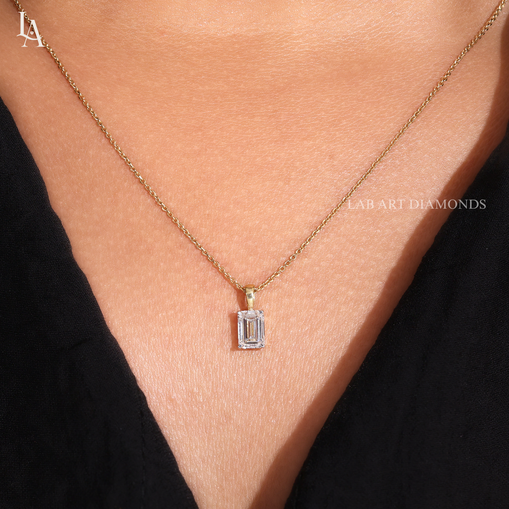 Emerald Cut Solitaire Diamond Pendant