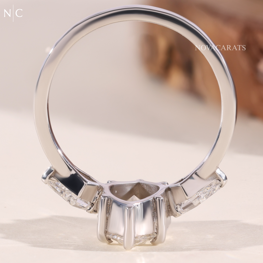 Modern Marquise Kite Side Stone Solitaire Ring