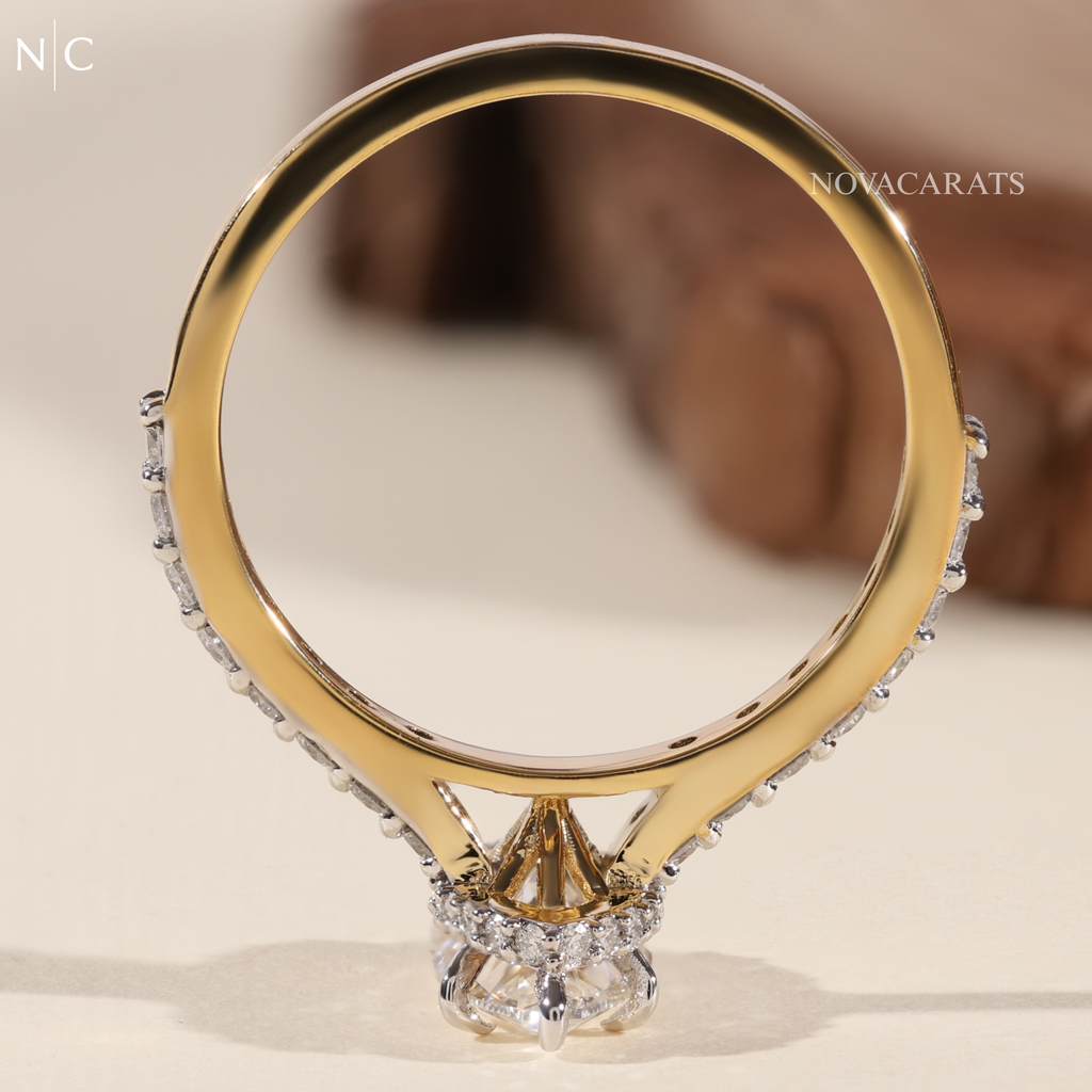 Marquise Cut Unique Hidden Halo Engagement Ring