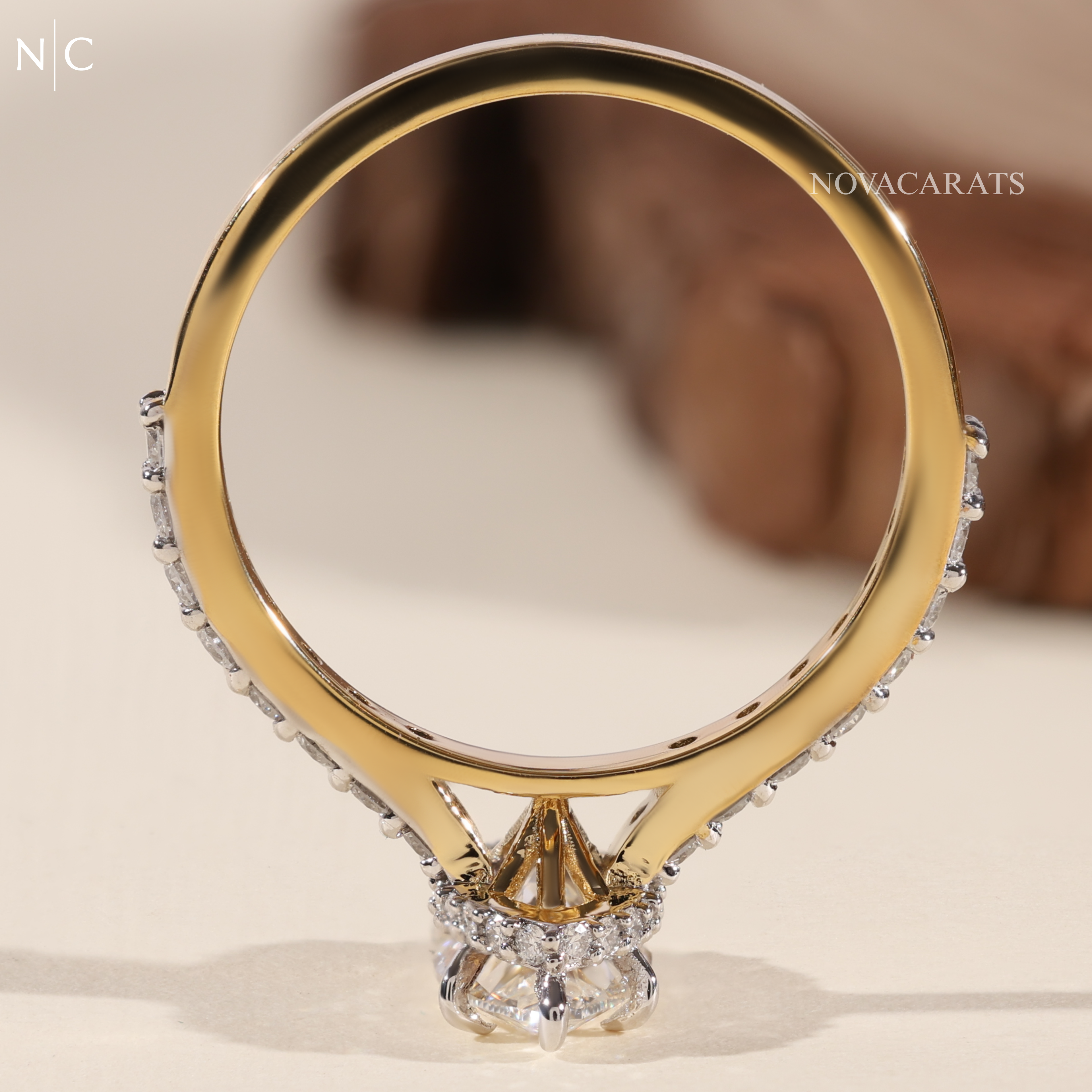 Marquise Cut Unique Hidden Halo Engagement Ring