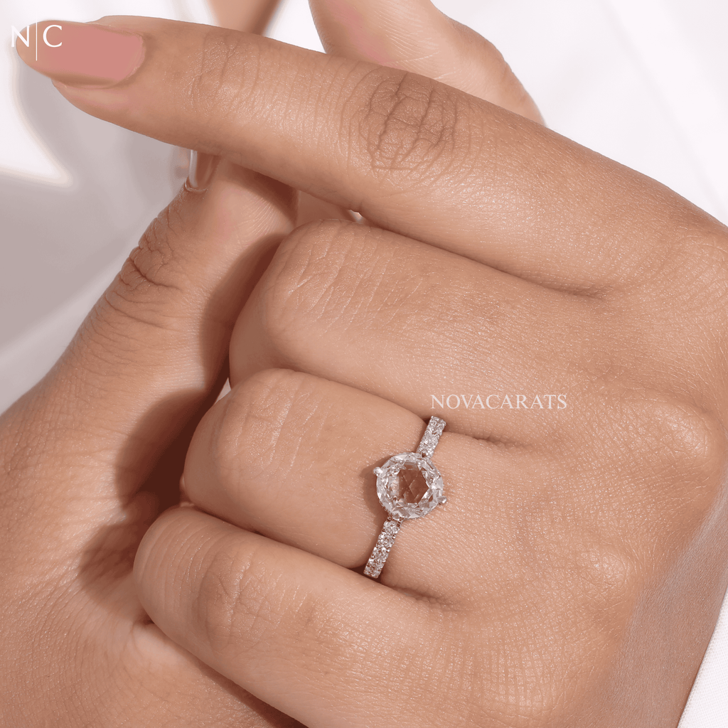 Round Rose Cut Hidden halo Pave Diamond Ring
