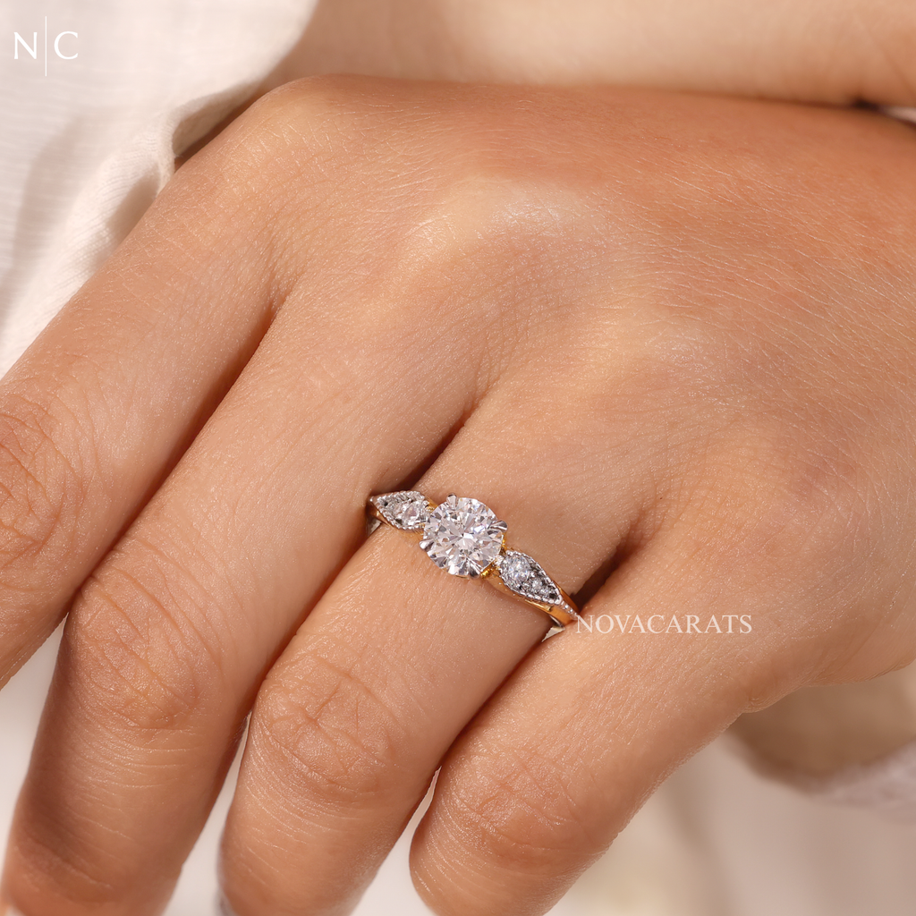 Round Cut Marquise Side Stone Ring