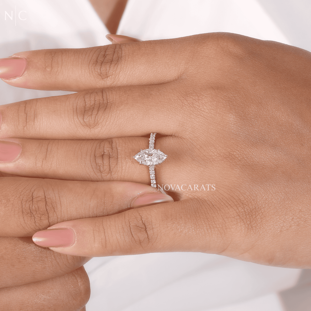 Marquise Cut Unique Hidden Halo Engagement Ring