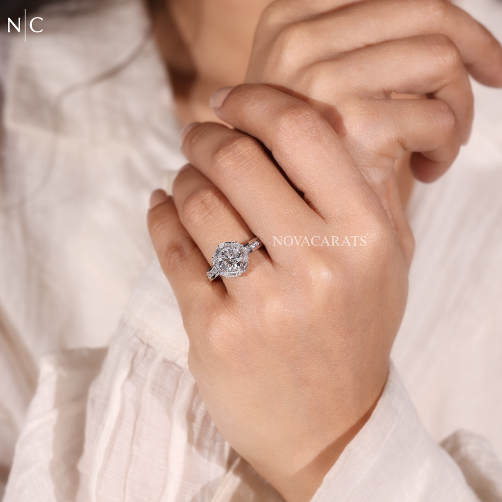 Round Cut Art Deco Halo Engagement Ring