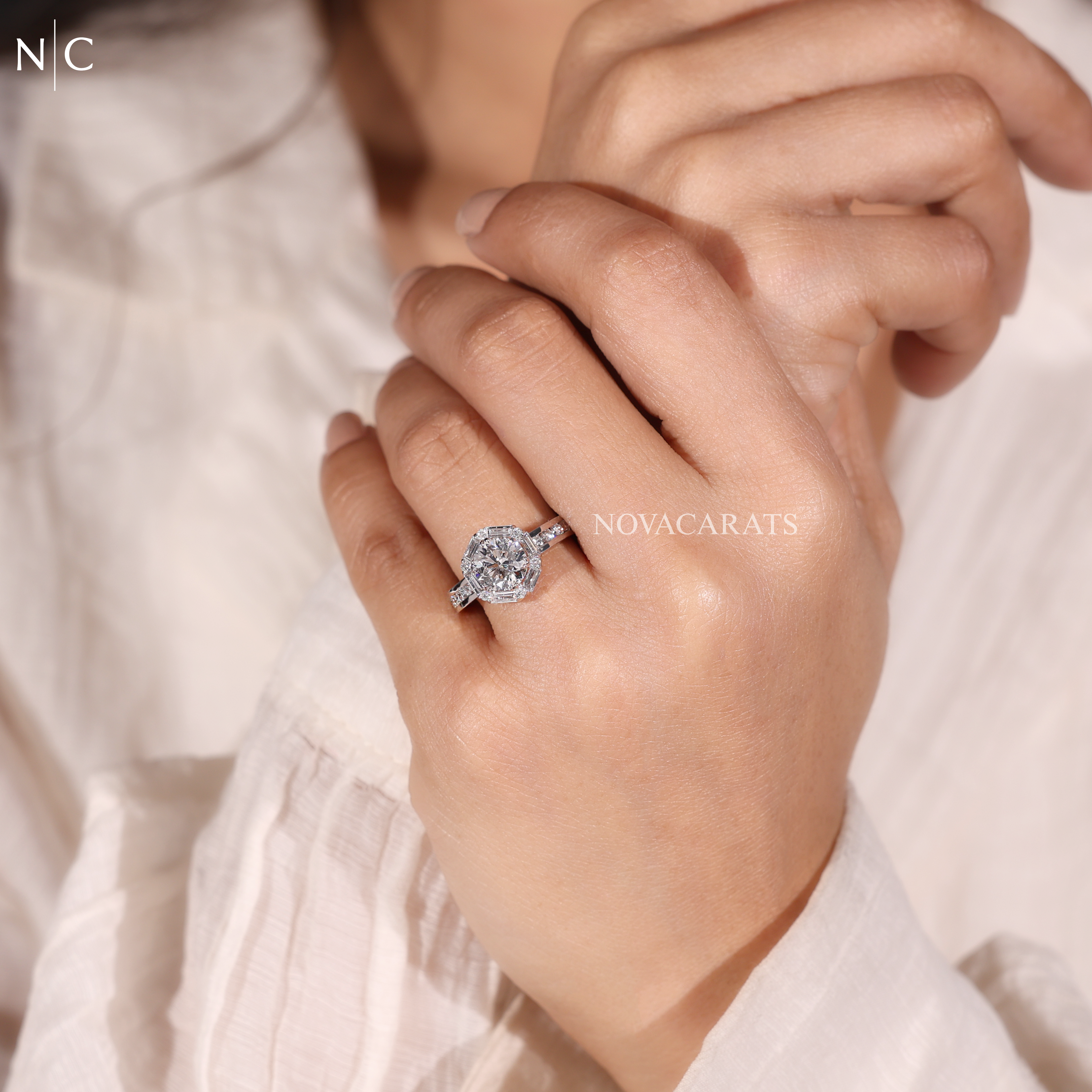 Round Cut Art Deco Halo Engagement Ring