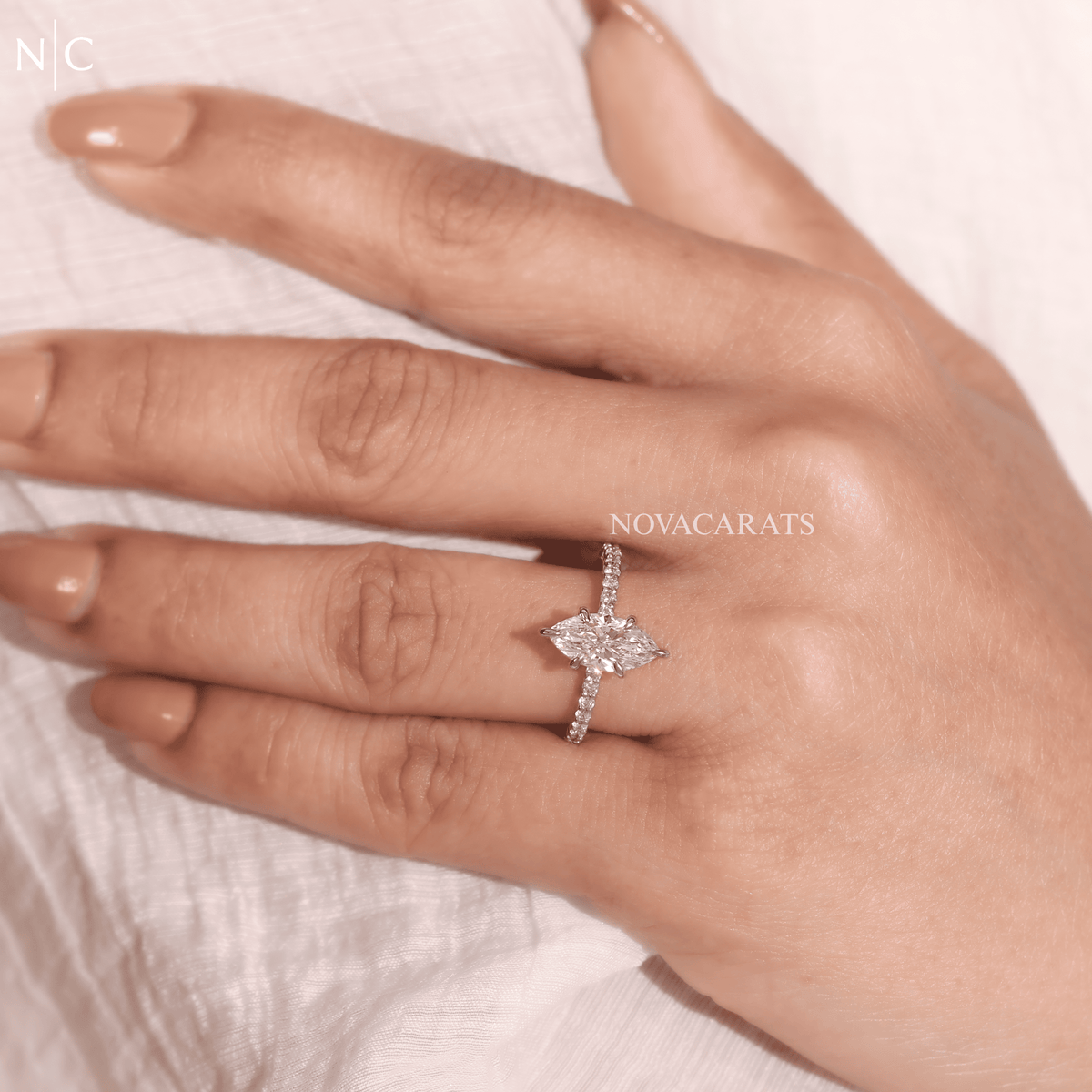 Marquise Cut Pave Solitaire Engagement Ring