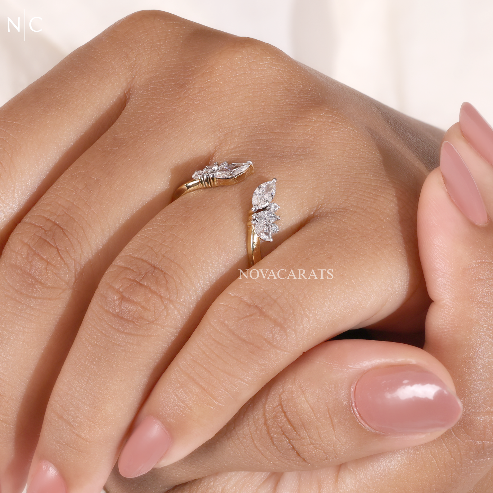 Unique Open Bypass Floral Wedding Ring