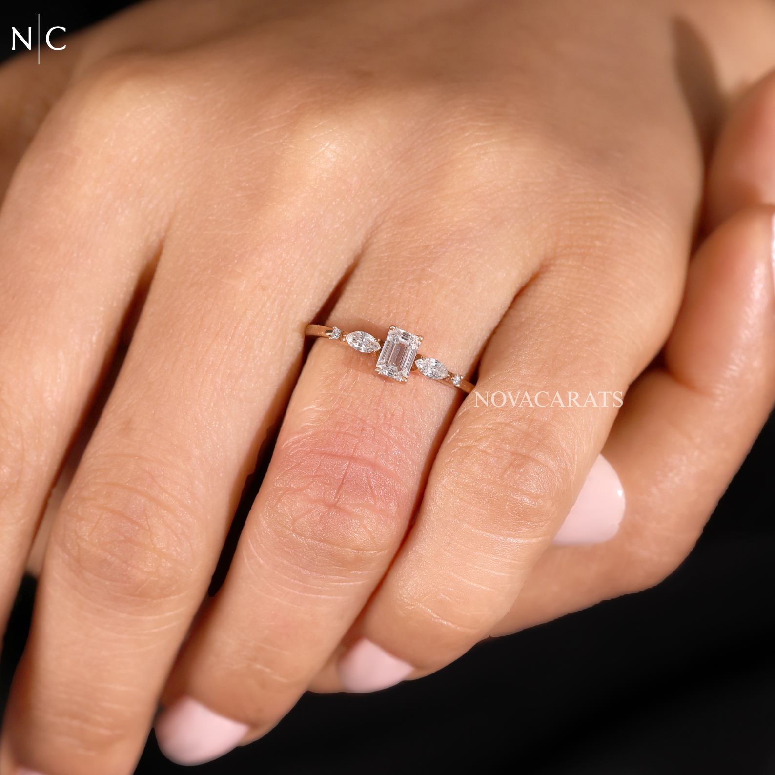 Nature Inspired Emerald Cut Accent Solitaire Ring