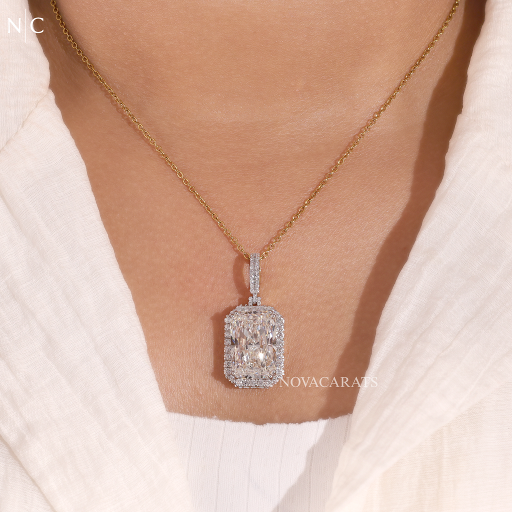 Radiant Cut Halo Diamond Pendent Necklace