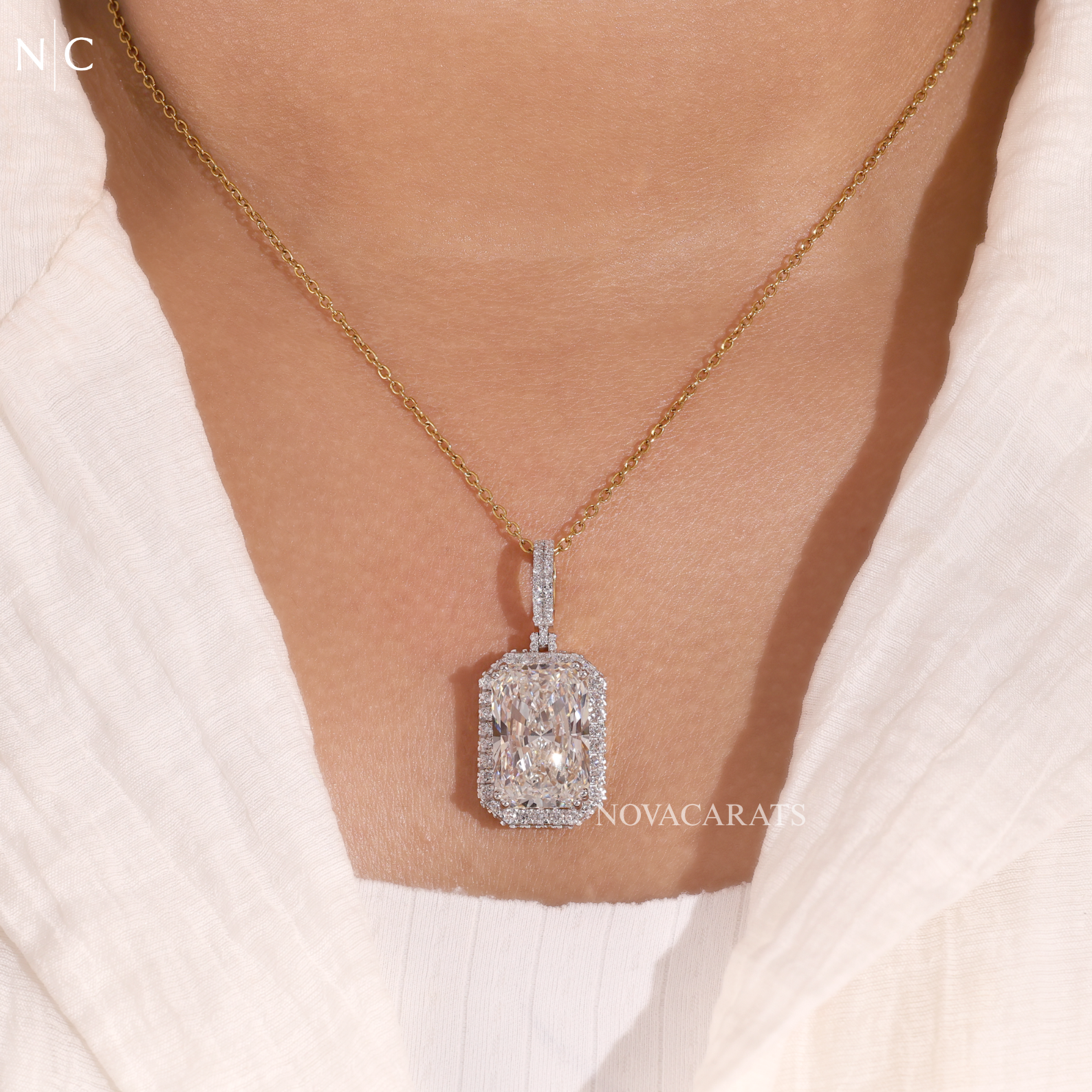 Radiant Cut Halo Diamond Pendent Necklace