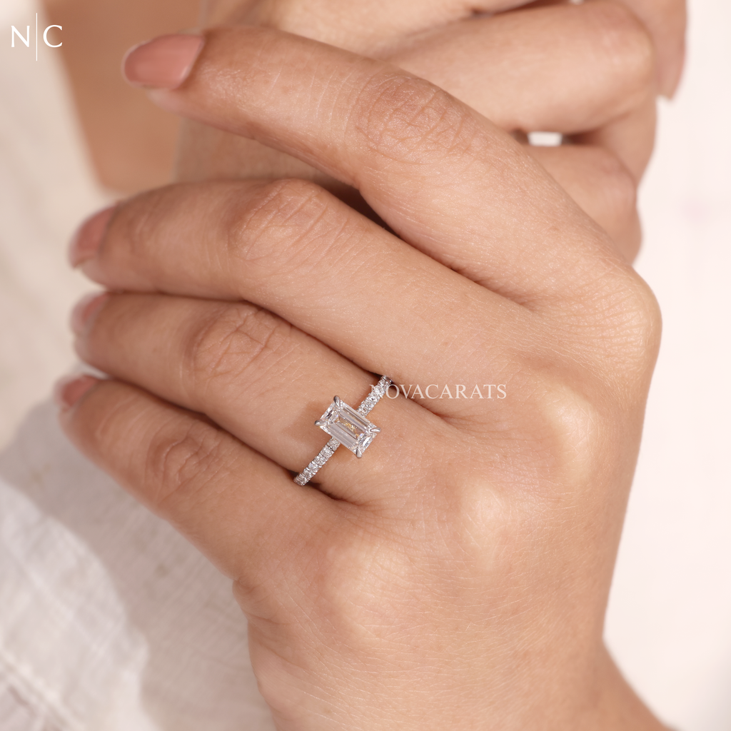 Emerald Cut Unique Pave Engagement Ring