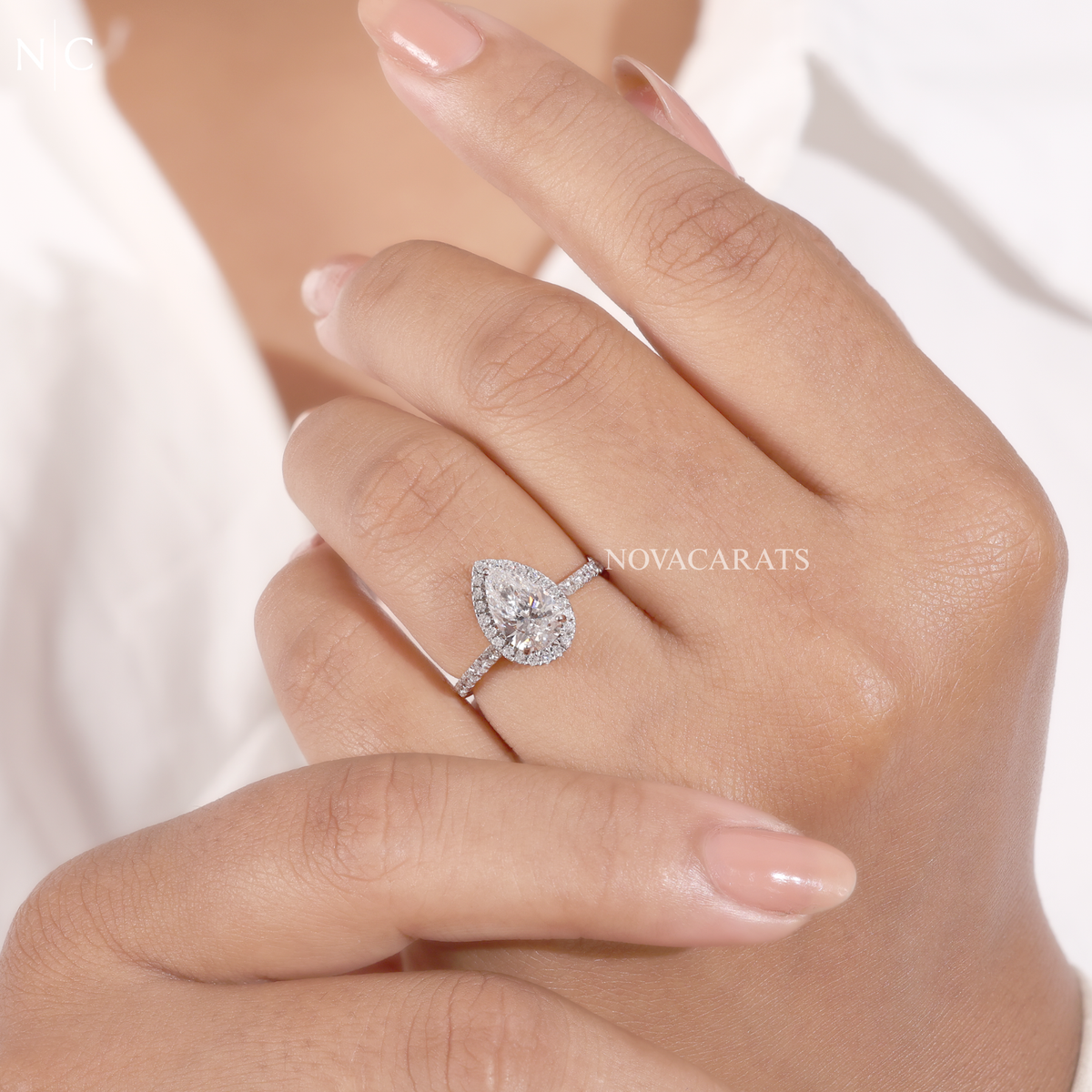 Pear Cut Unique Halo Engagement Ring
