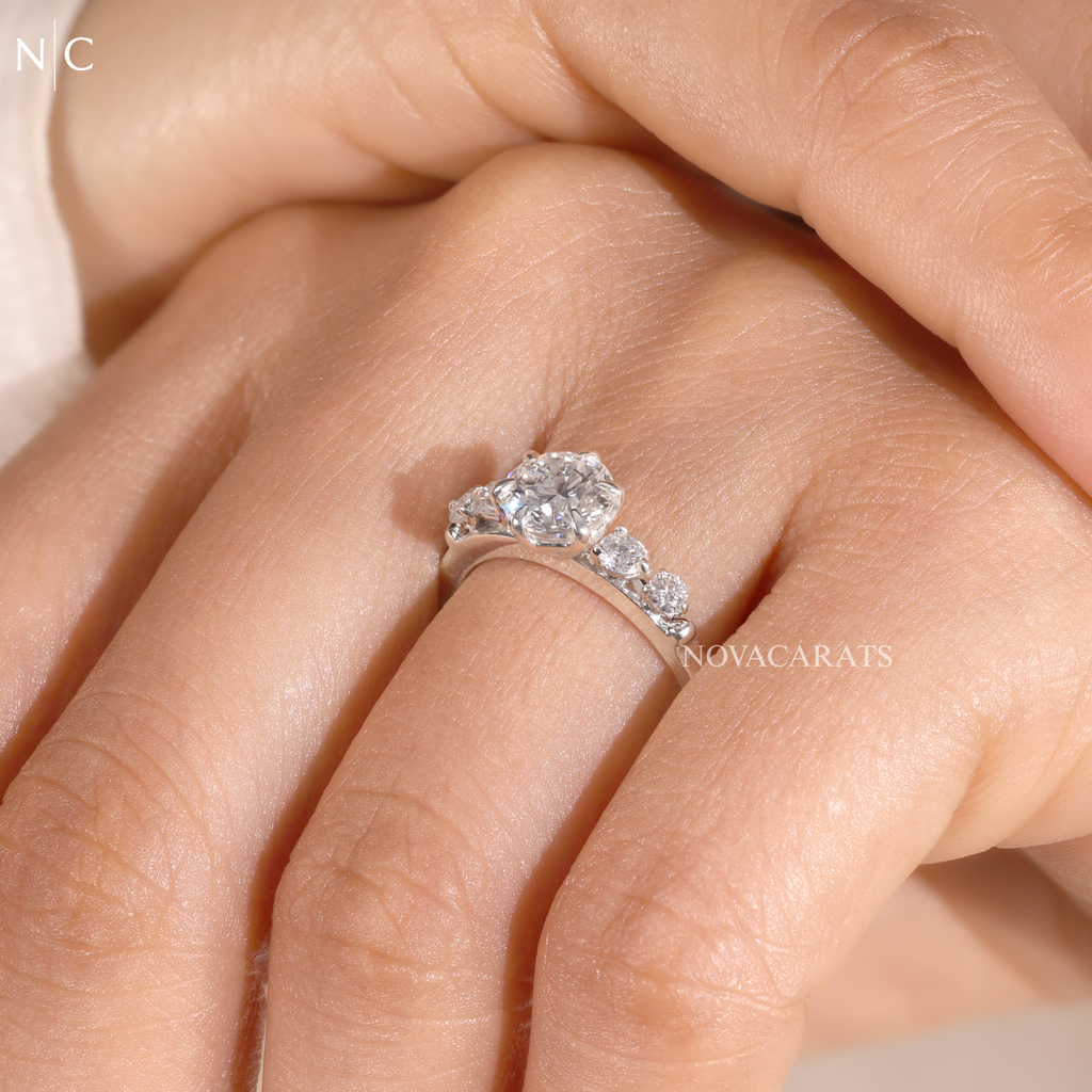 Graduated Round Cut Cascading Side Stone Cluster Ring