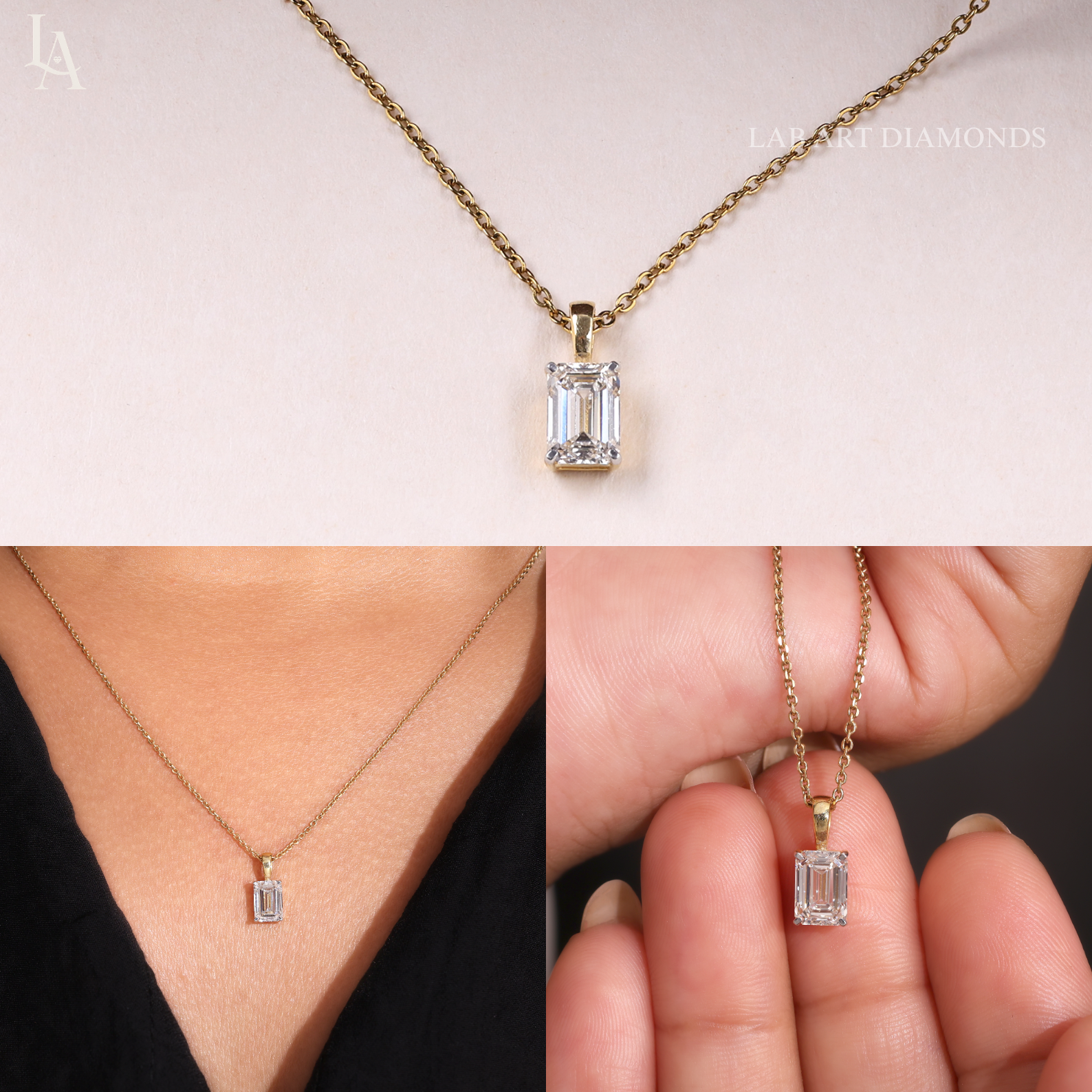 Emerald Cut Solitaire Diamond Pendant