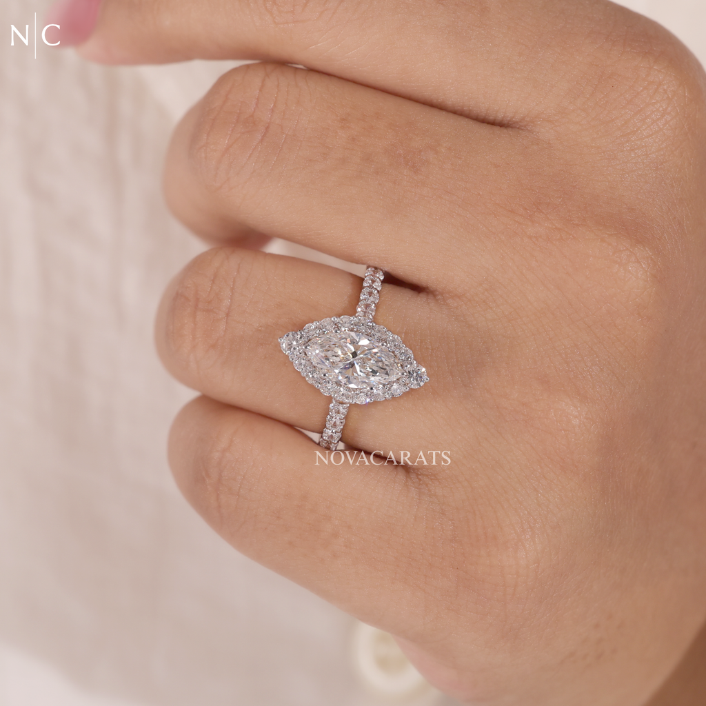 Marquise Cut Unique Floral Halo Ring