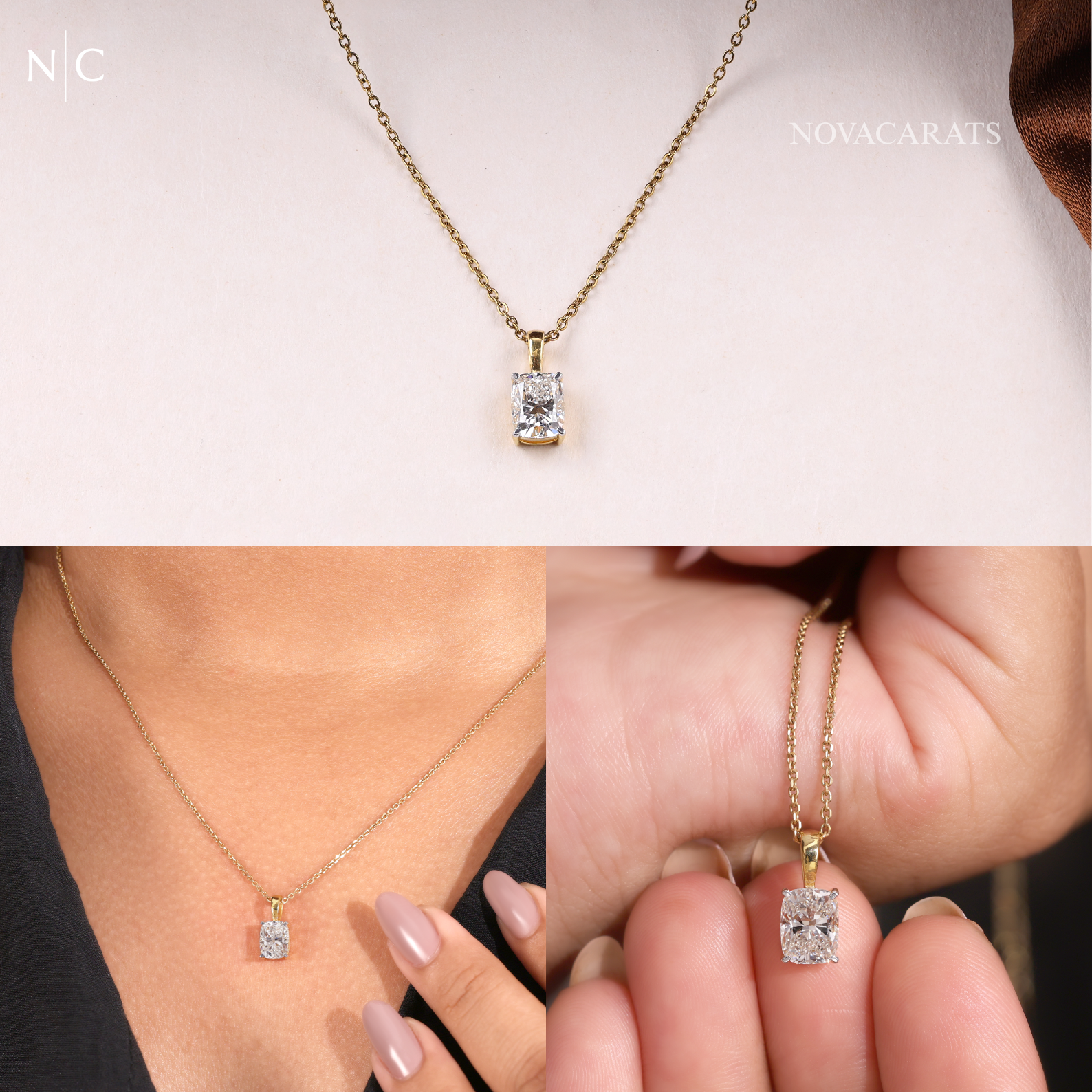 Cushion Cut Diamond Pendent Necklace