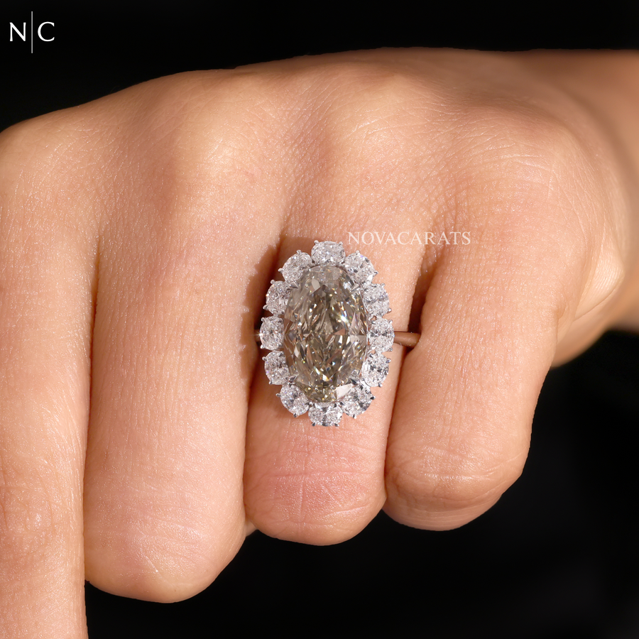 Vintage Floral Champagne Oval Halo Ring