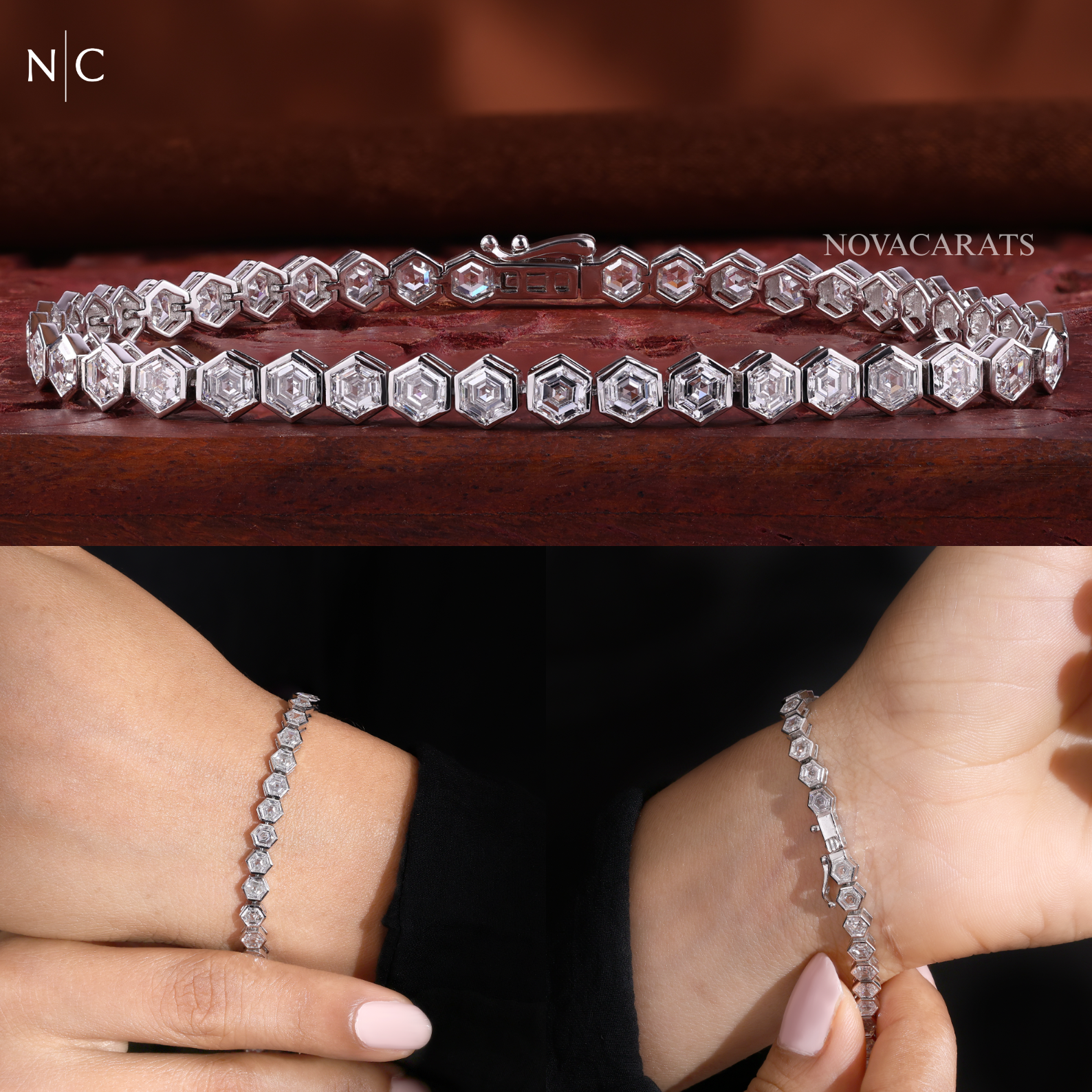 Hexagonal Cut Diamond Tennis Bracelet