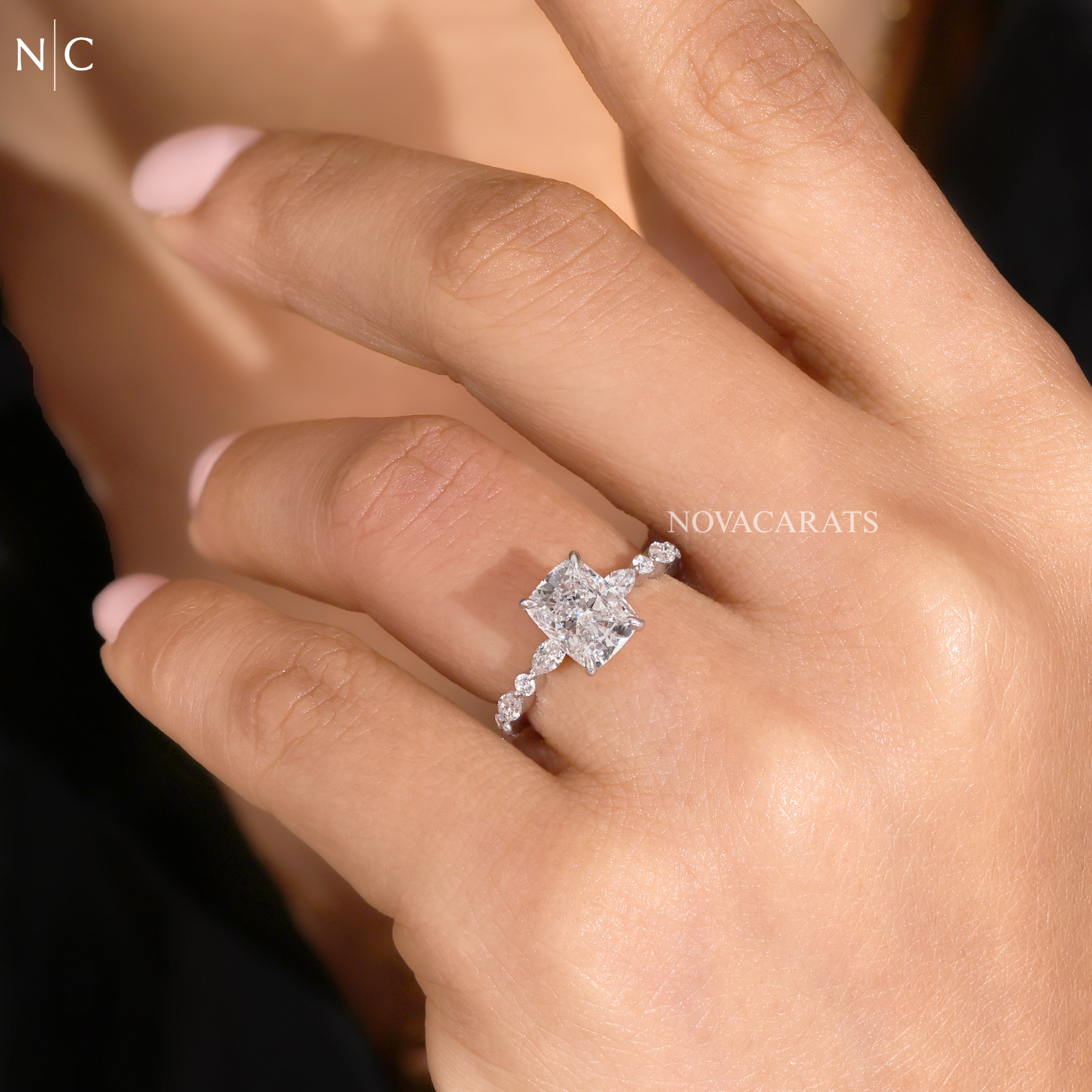Nature Inspired Radiant Cut Accent Ring