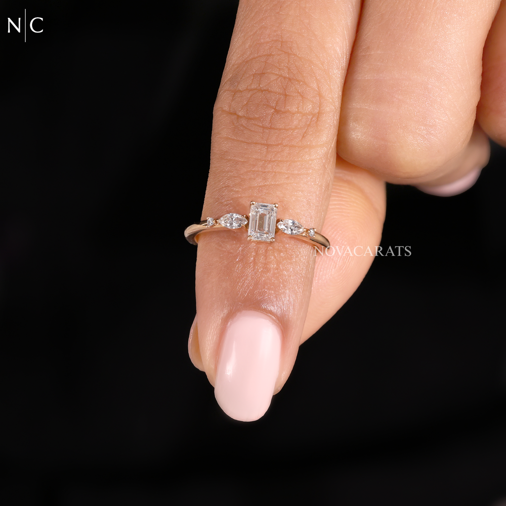 Nature Inspired Emerald Cut Accent Solitaire Ring