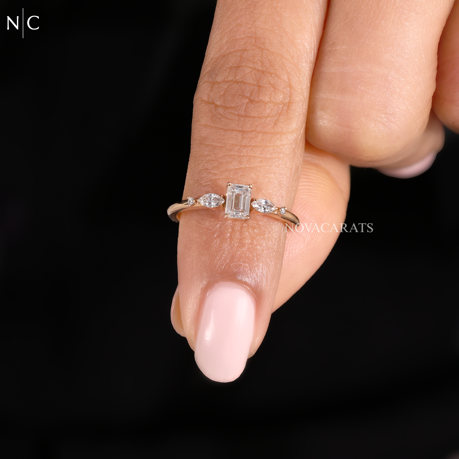 Nature Inspired Emerald Cut Accent Solitaire Ring