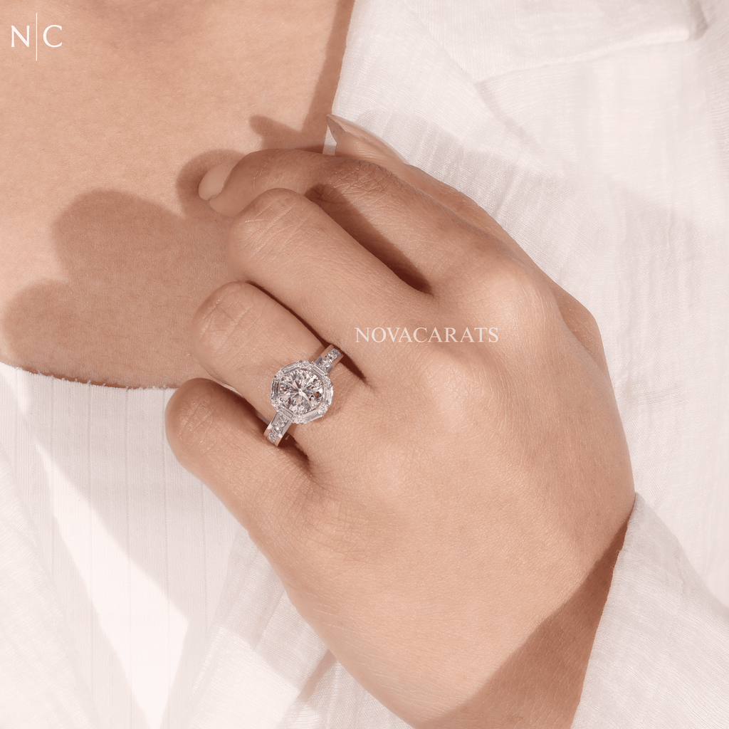 Round Cut Art Deco Halo Engagement Ring