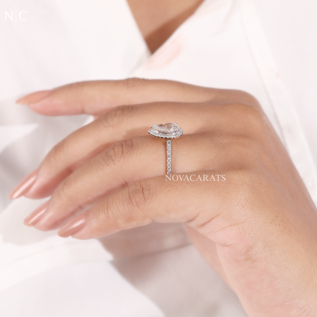 Pear Cut Unique Halo Engagement Ring