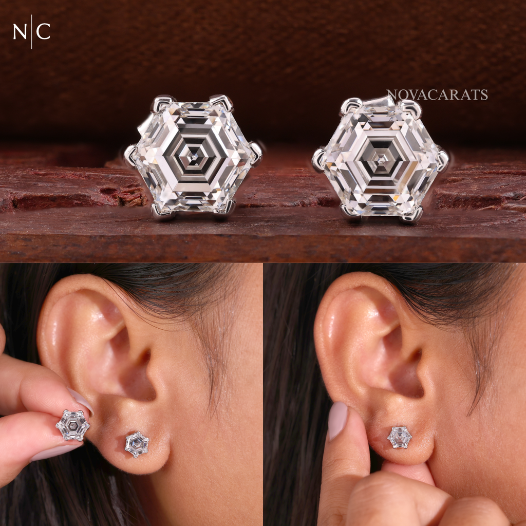 Hexagon Step Cut Stud Earrings