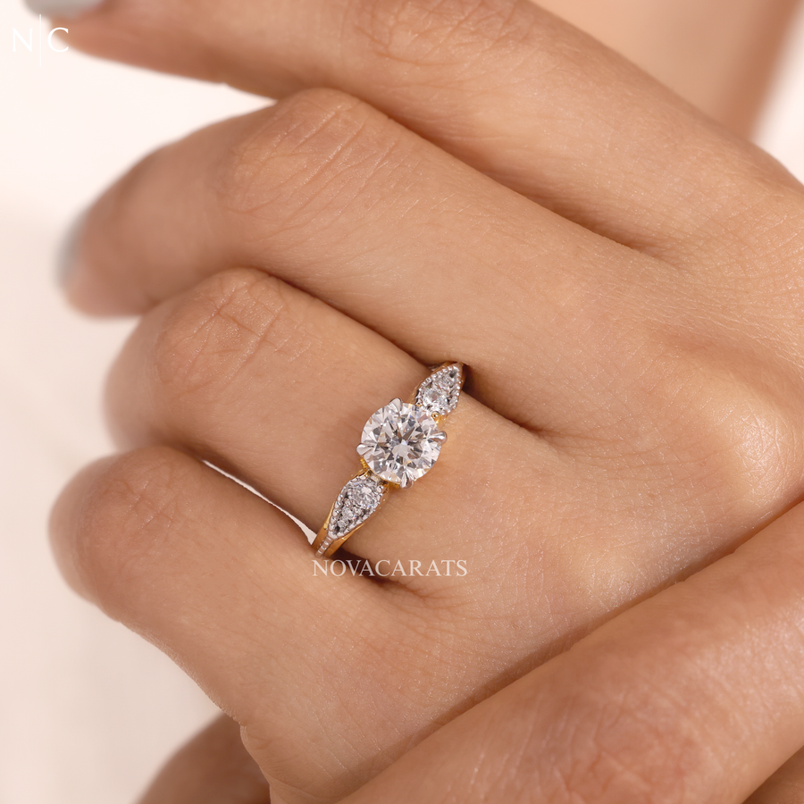 Round Cut Marquise Side Stone Ring