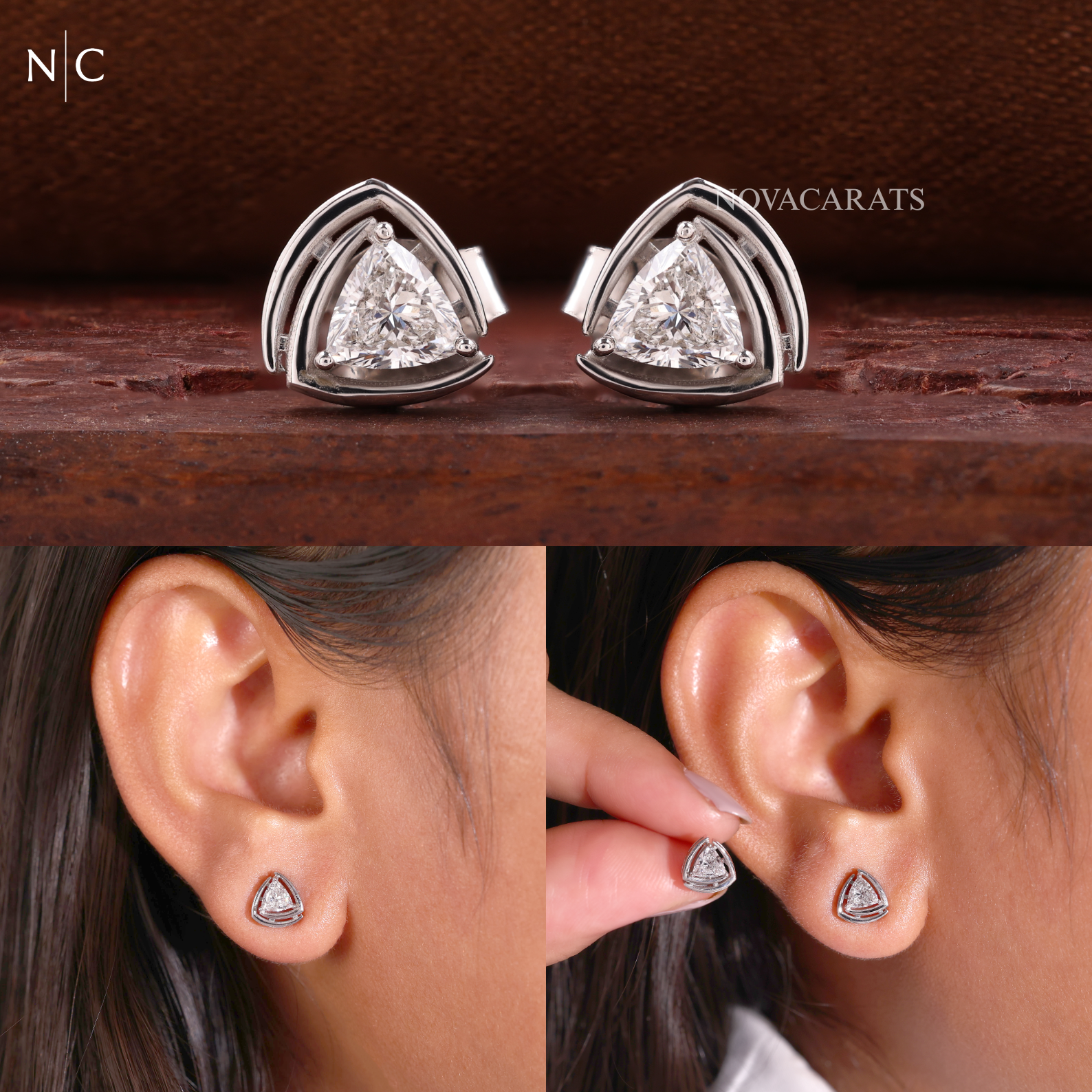 Modern Trillion Cut Stud Earrings