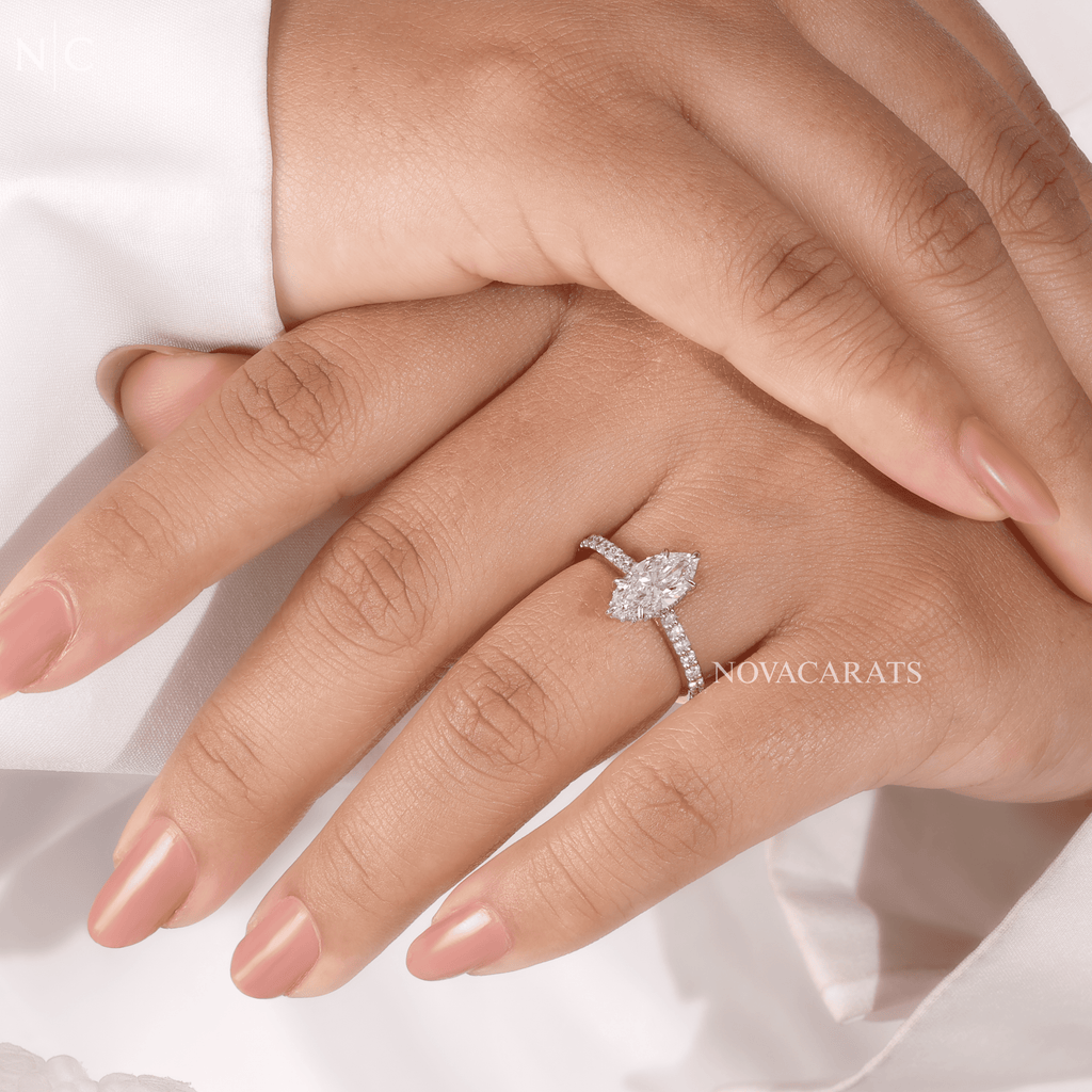 Marquise Cut Unique Hidden Halo Engagement Ring