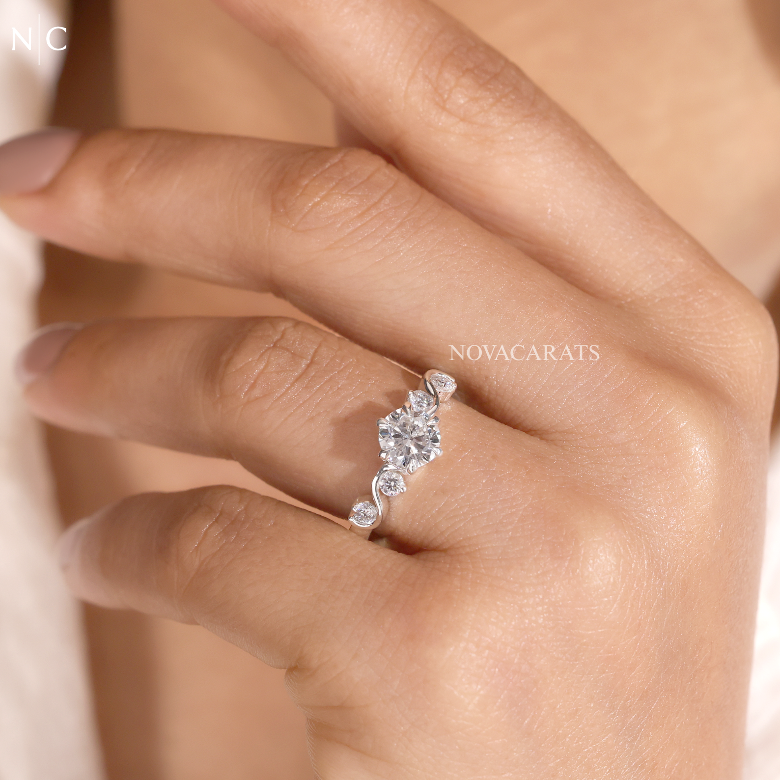 Round Cut Nature Inspired Leaf Vine Ring
