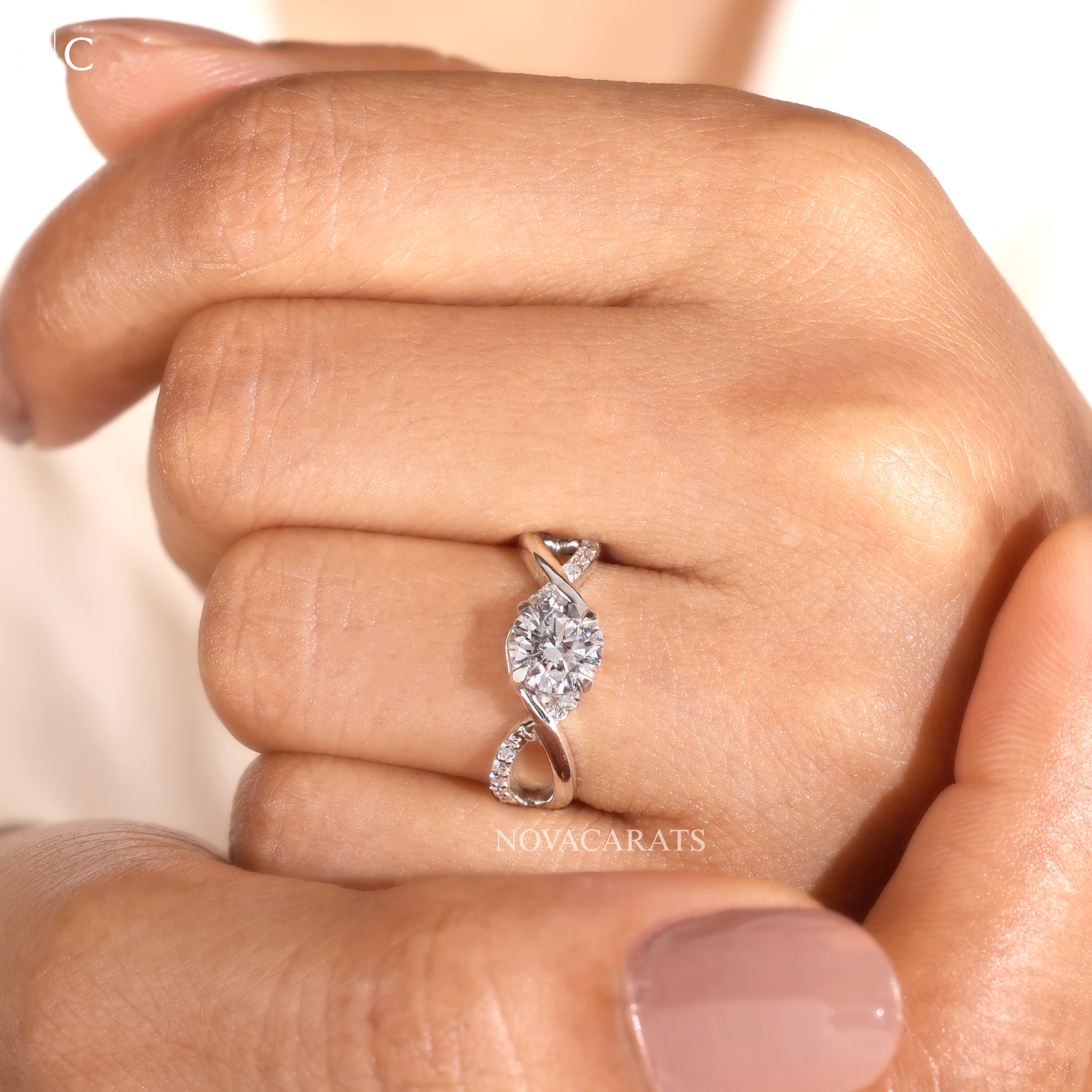 Round Cut Infinity Twisted Pave Band Ring