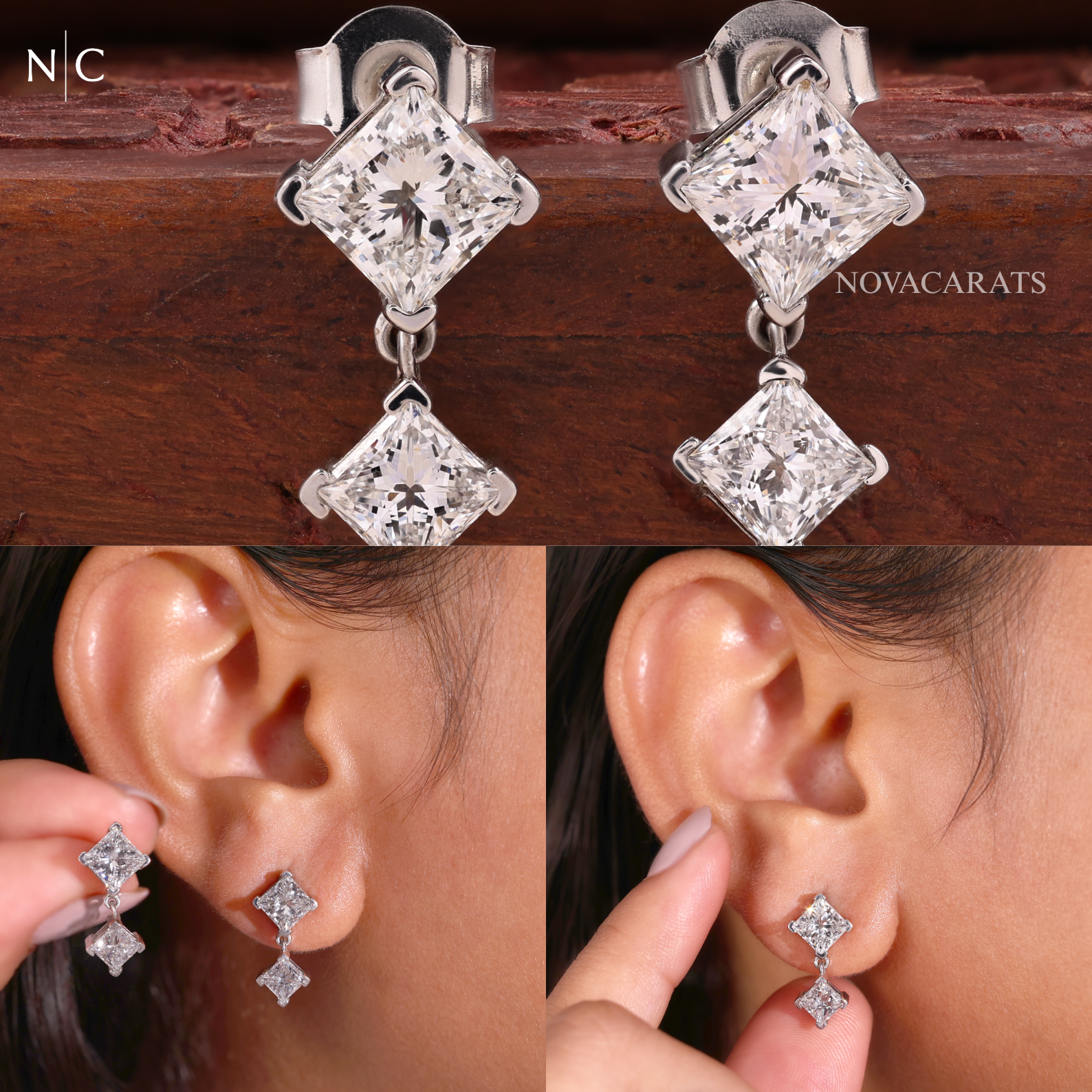 Princess Cut Minimal Drop Earrings
