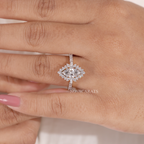 Marquise Cut Floral Halo Vintage Inspired Engagement Ring