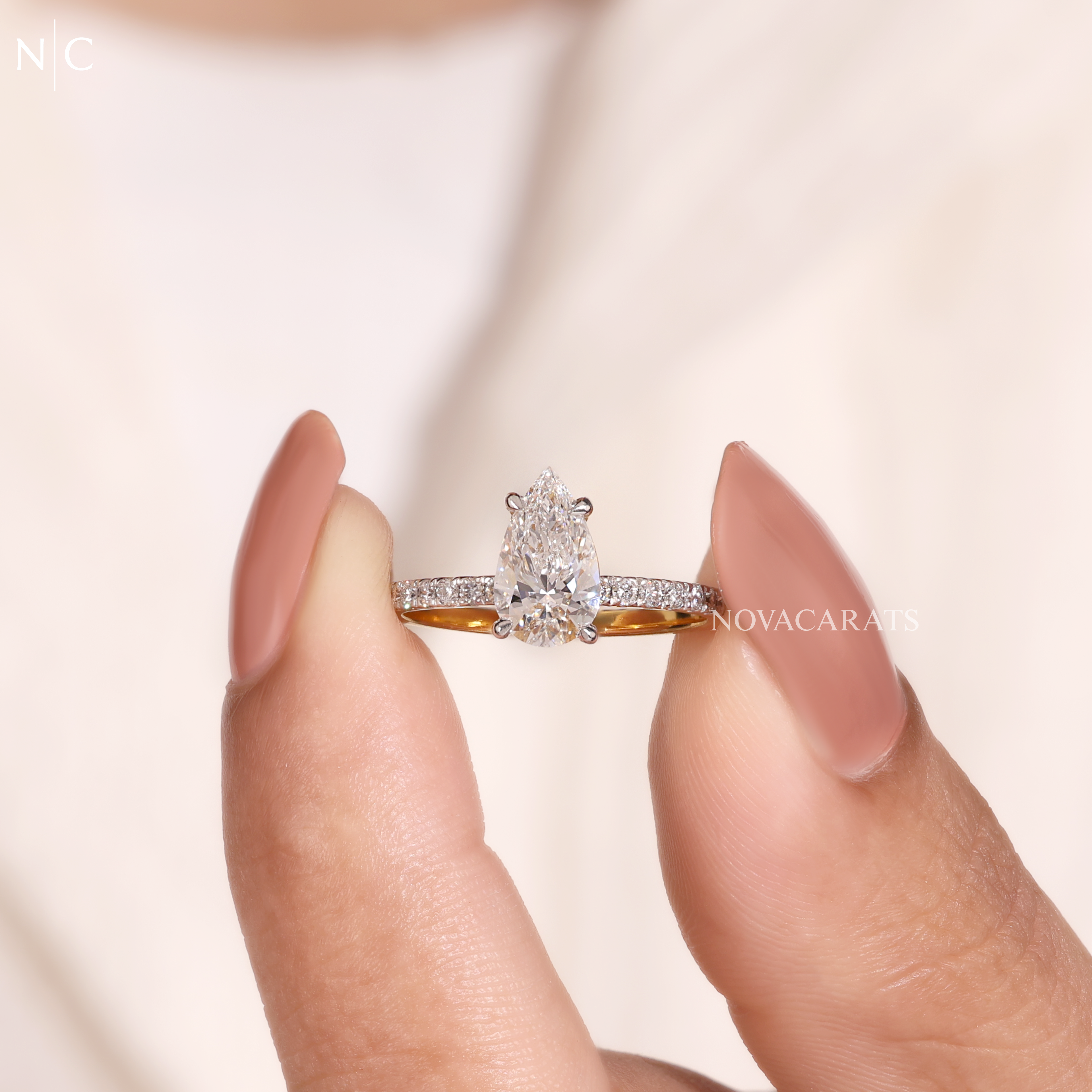 Pear Cut Unique Pave Engagement Ring