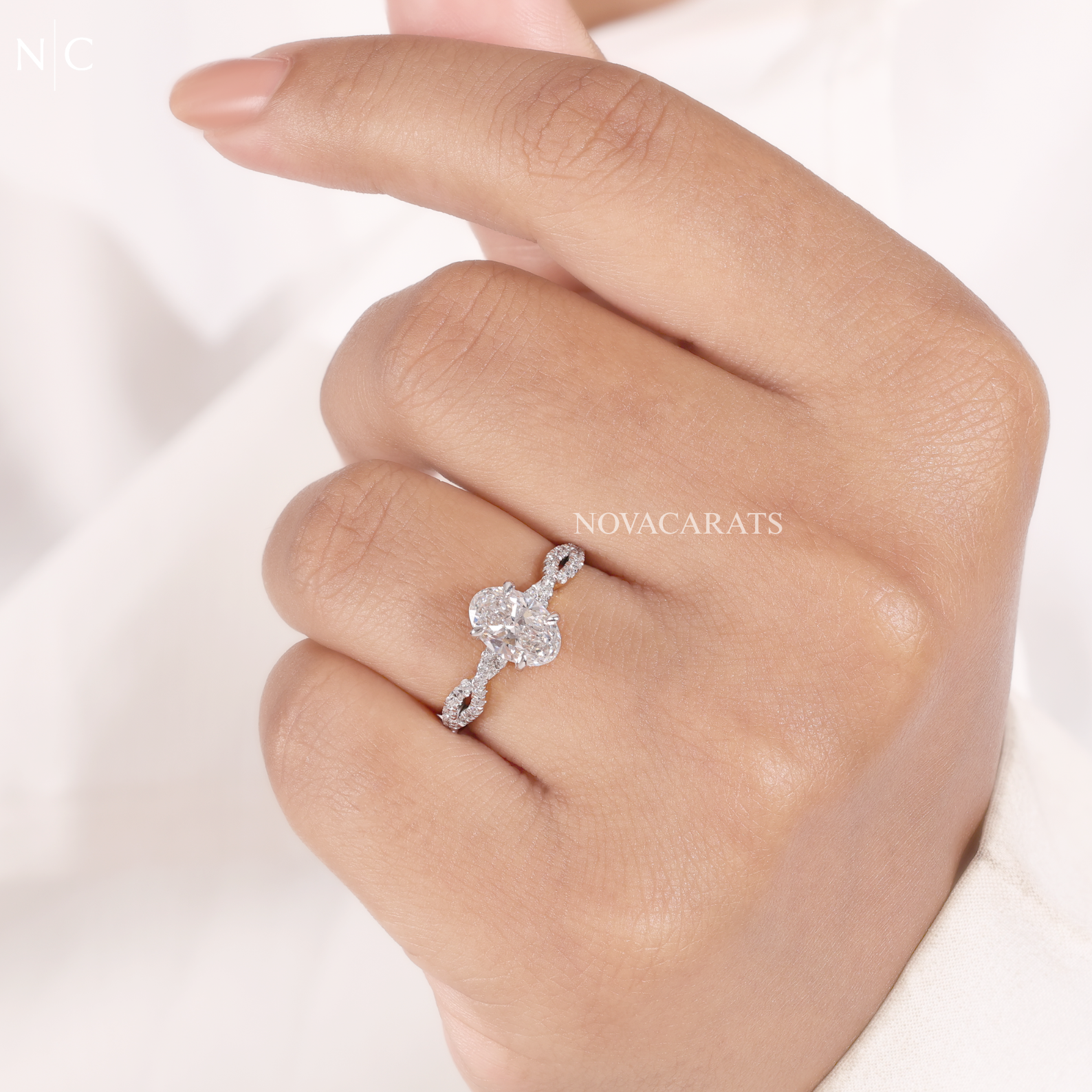 Oval Cut Twisted Infinity Pave Engagement Ring