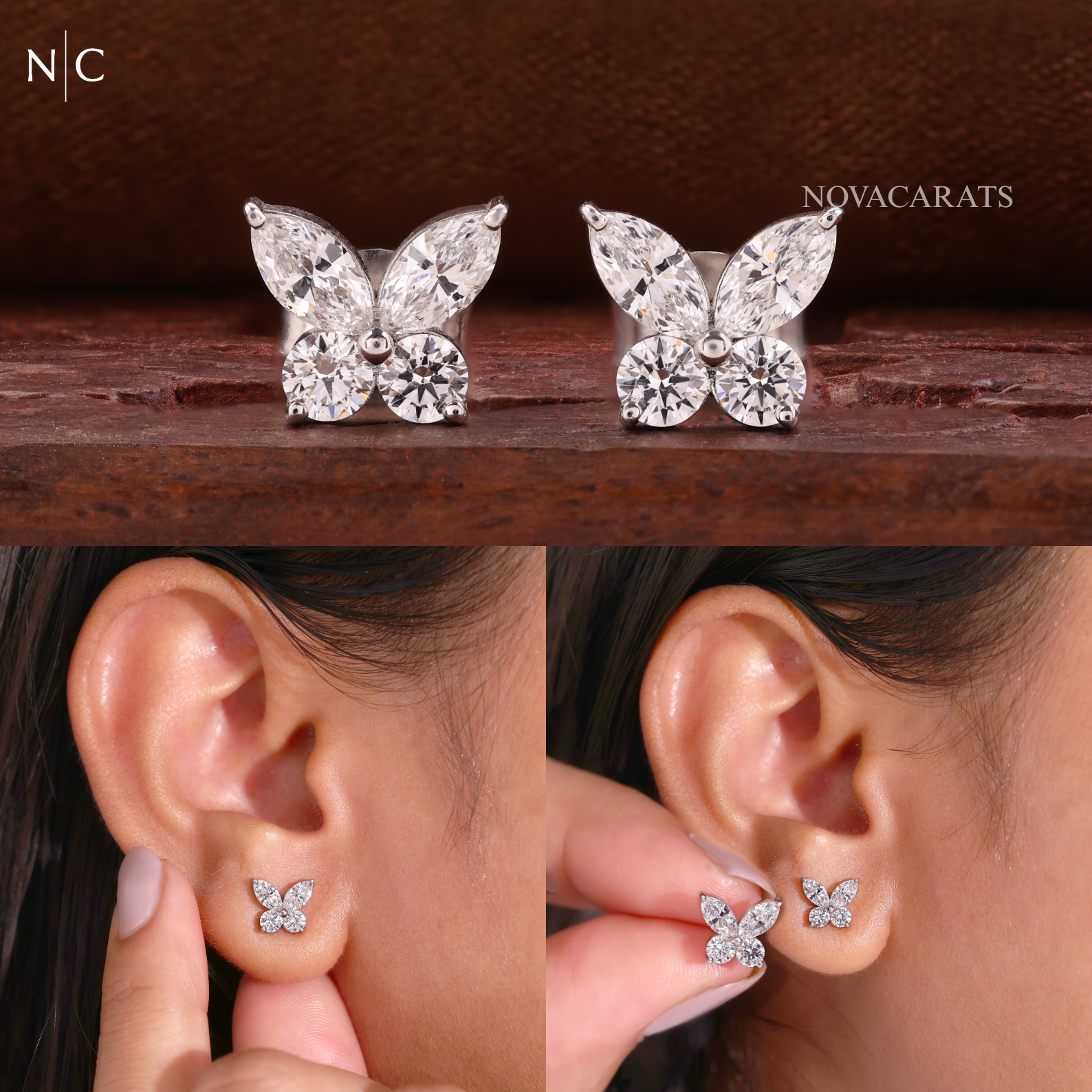 Marquise Cut Butterfly Stud Earrings