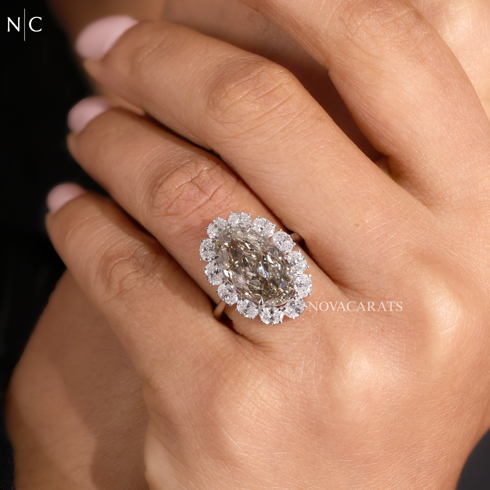 Vintage Floral Champagne Oval Halo Ring