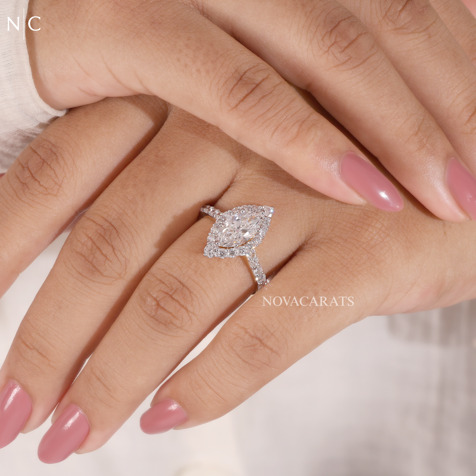 Marquise Cut Unique Floral Halo Ring