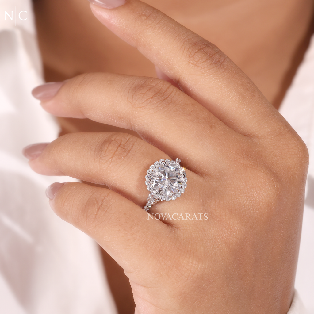 Round Cut Hidden Halo Engagement Ring
