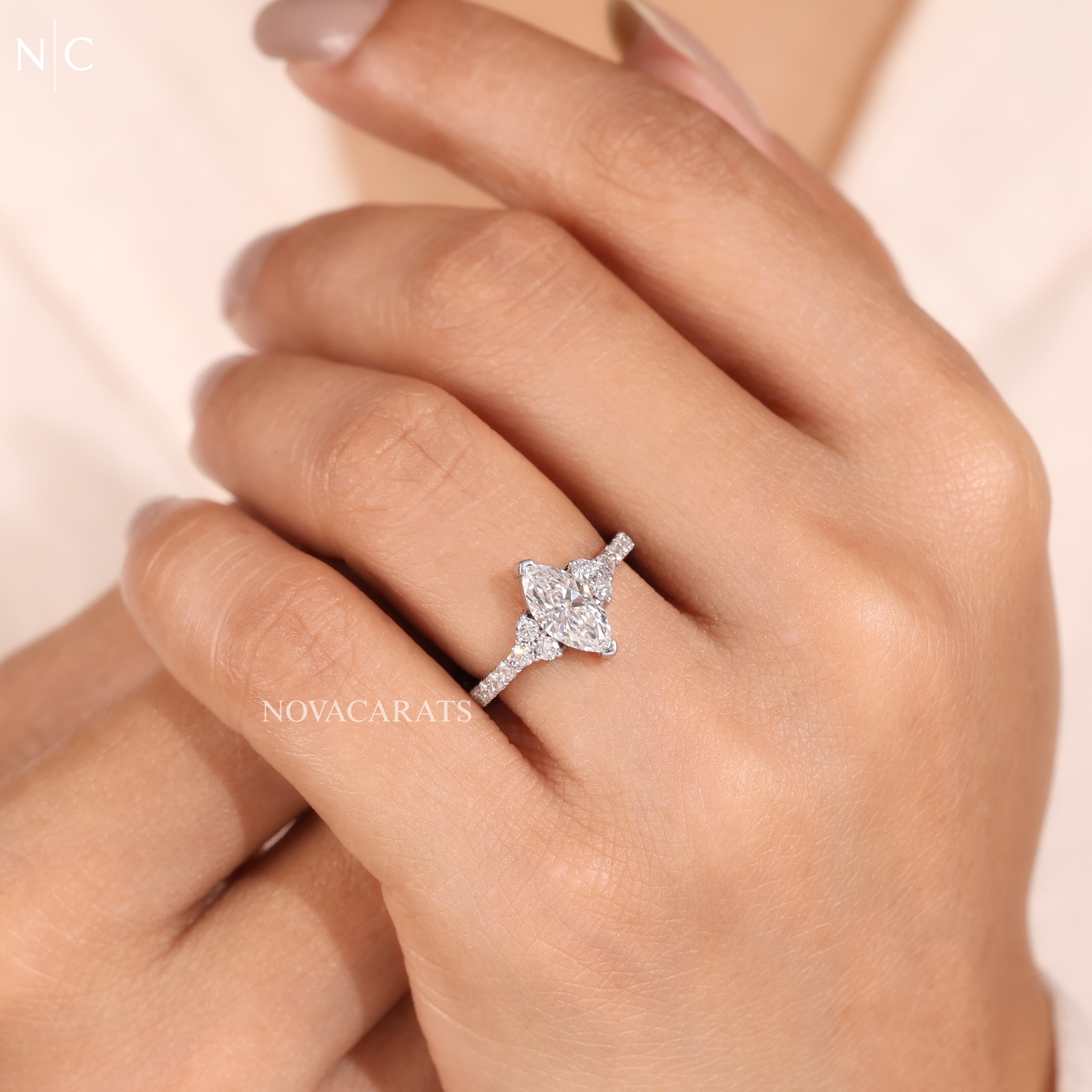 3 Stone Engagement Ring Marquise-Cut