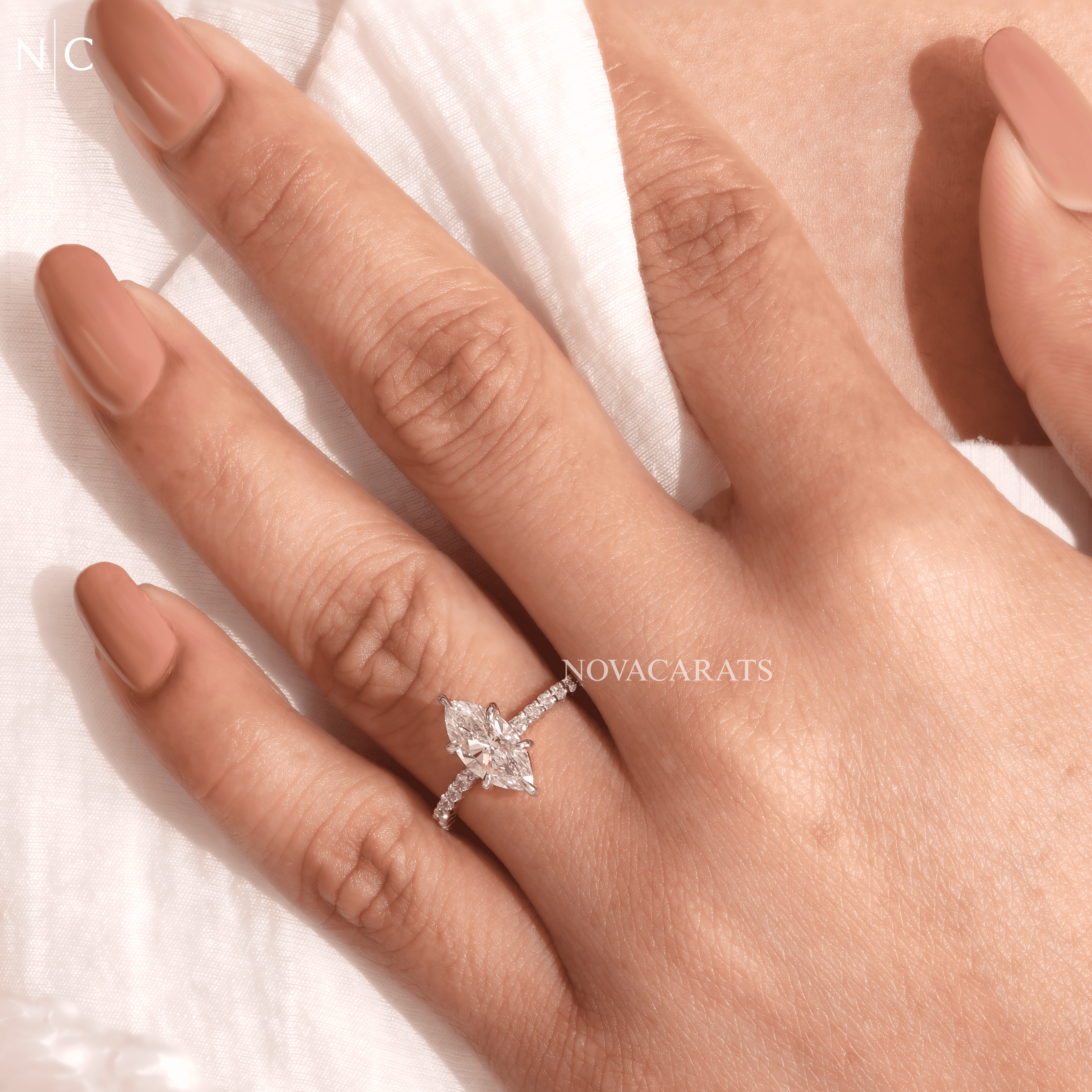 Marquise Cut Pave Solitaire Engagement Ring