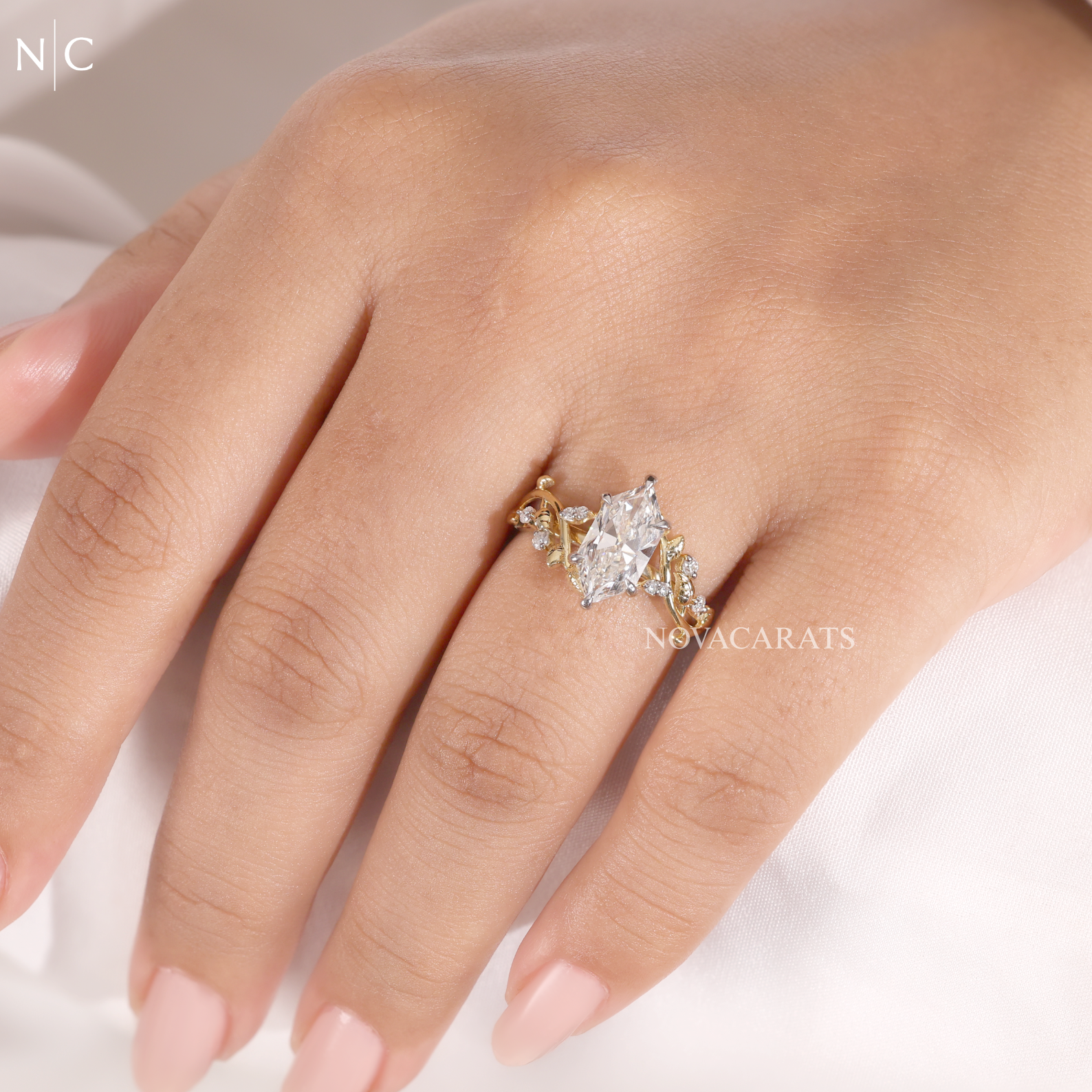 Marquise Cut Unique Botanical Nature Inspired Diamond Ring